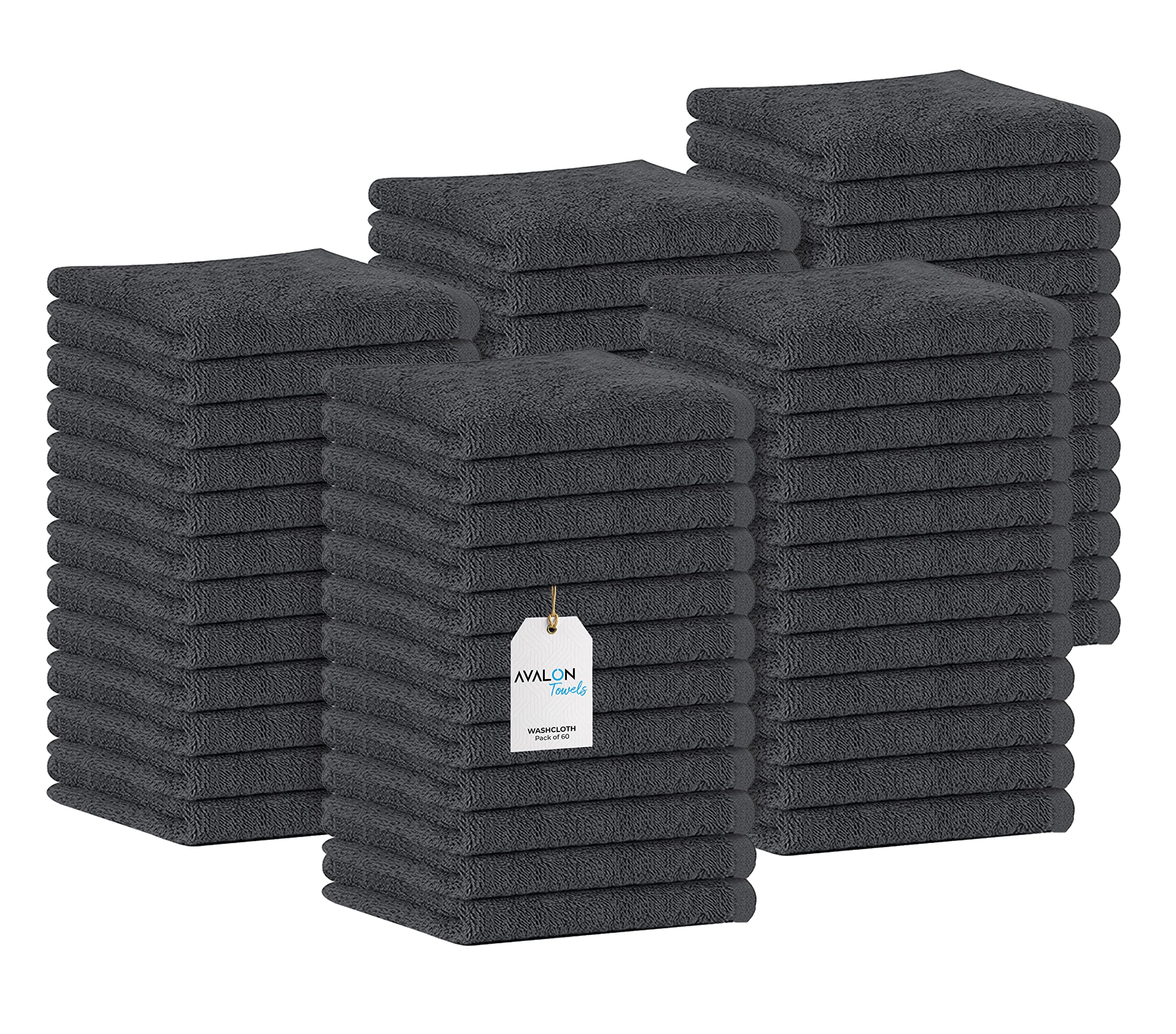 Avalon Towels Cotton Washcloths - (Pack Of 60) Bulk 12''X12'' Premium Ring Spun Cotton, Absorbent, Soft Face Towels, Gym Towels,