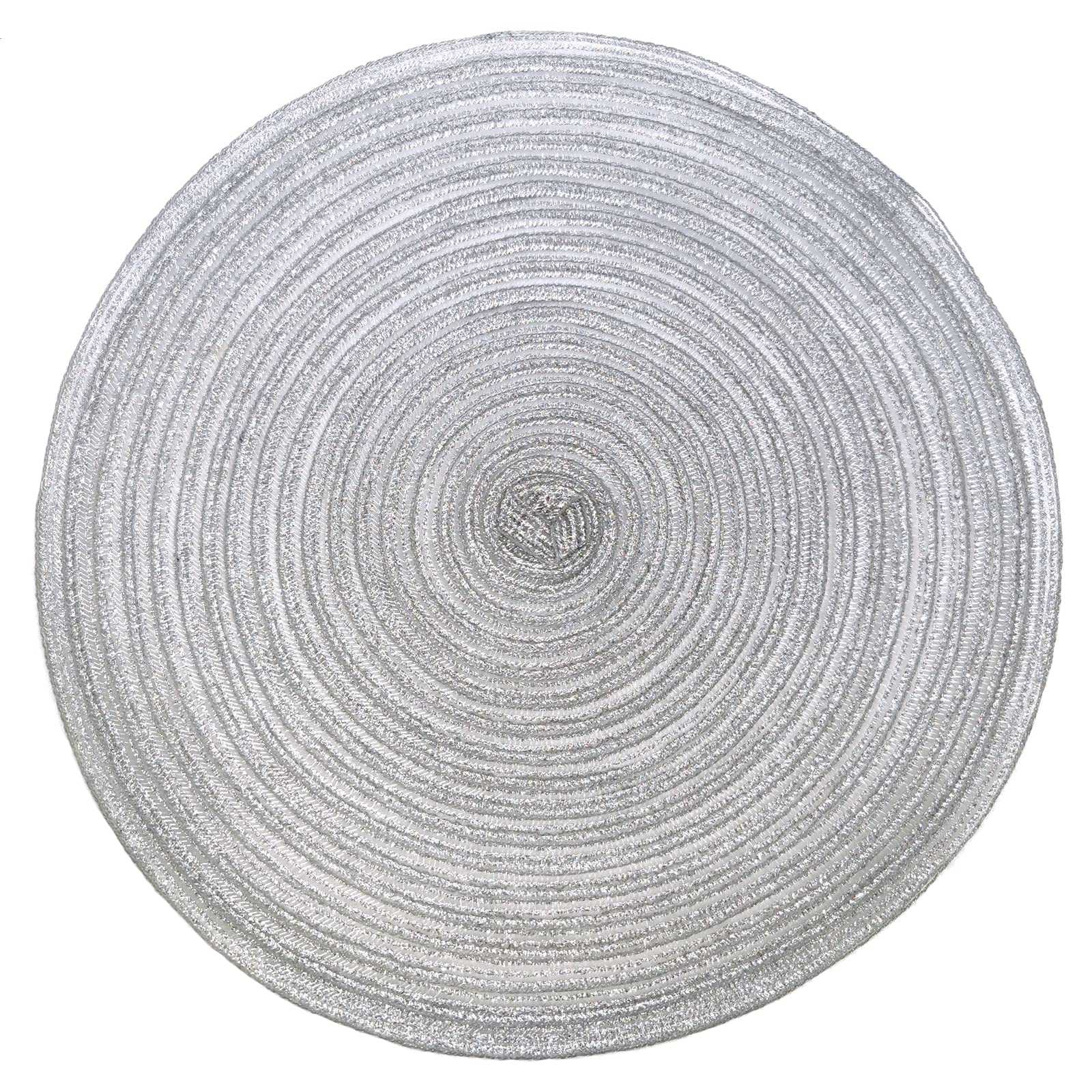 Adido Eva Round Placemats Set Of 4 Heat Resistant Braided Place Mats 11.8 Inch For Kitchen Table Silver