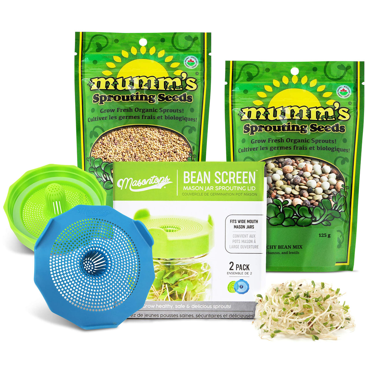 Masontops Bean Screen Sprouts Growing Kit - Sprouting Lids & Sprout Mixes Microgreens Growing Kit - Sprouting Kit Wide Mouth Mas