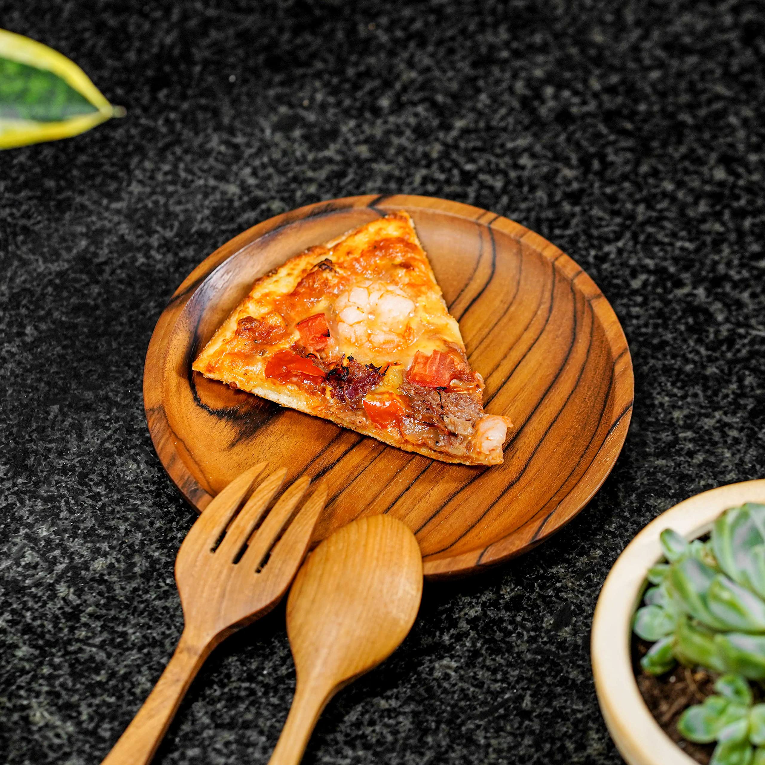 Rainforest Bowls Set Of 2 6'' Round Javanese Teak Wood Plates- Perfect For Everyday Use- Hot & Cold Friendly, Ultra-Durable, Pre