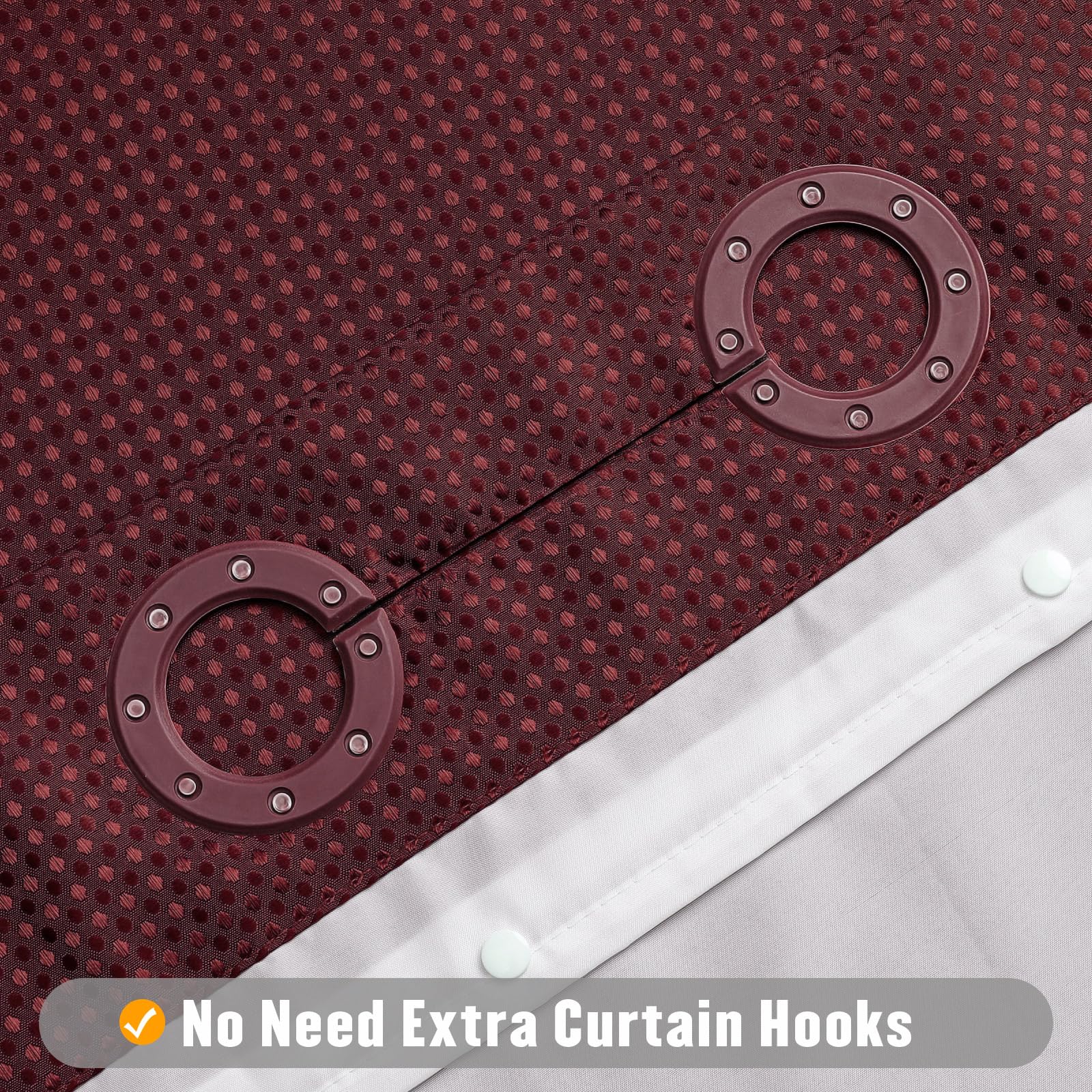 MitoVilla Burgundy Waffle Shower Curtain with Snap-in Liner, 72"x74", Heavy Duty Polyester for Luxury Bathroom Decor