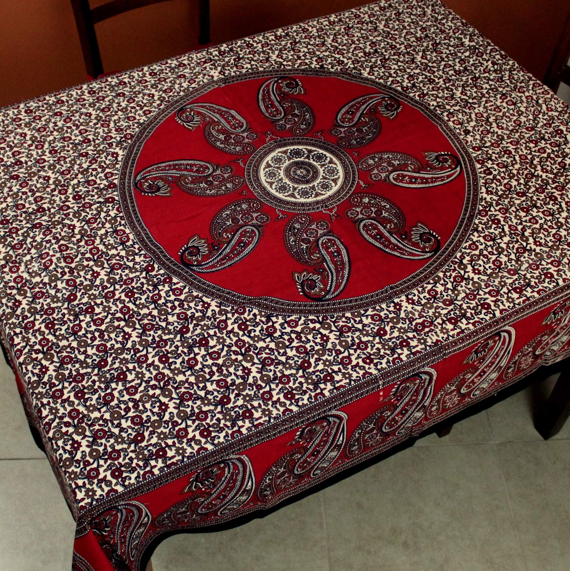 India Arts Cotton Paisley Print Floral Tablecloth Rectangular Table Linen Beach Sheet Beach Throw Thin Bedsheet Bedspread (Deep