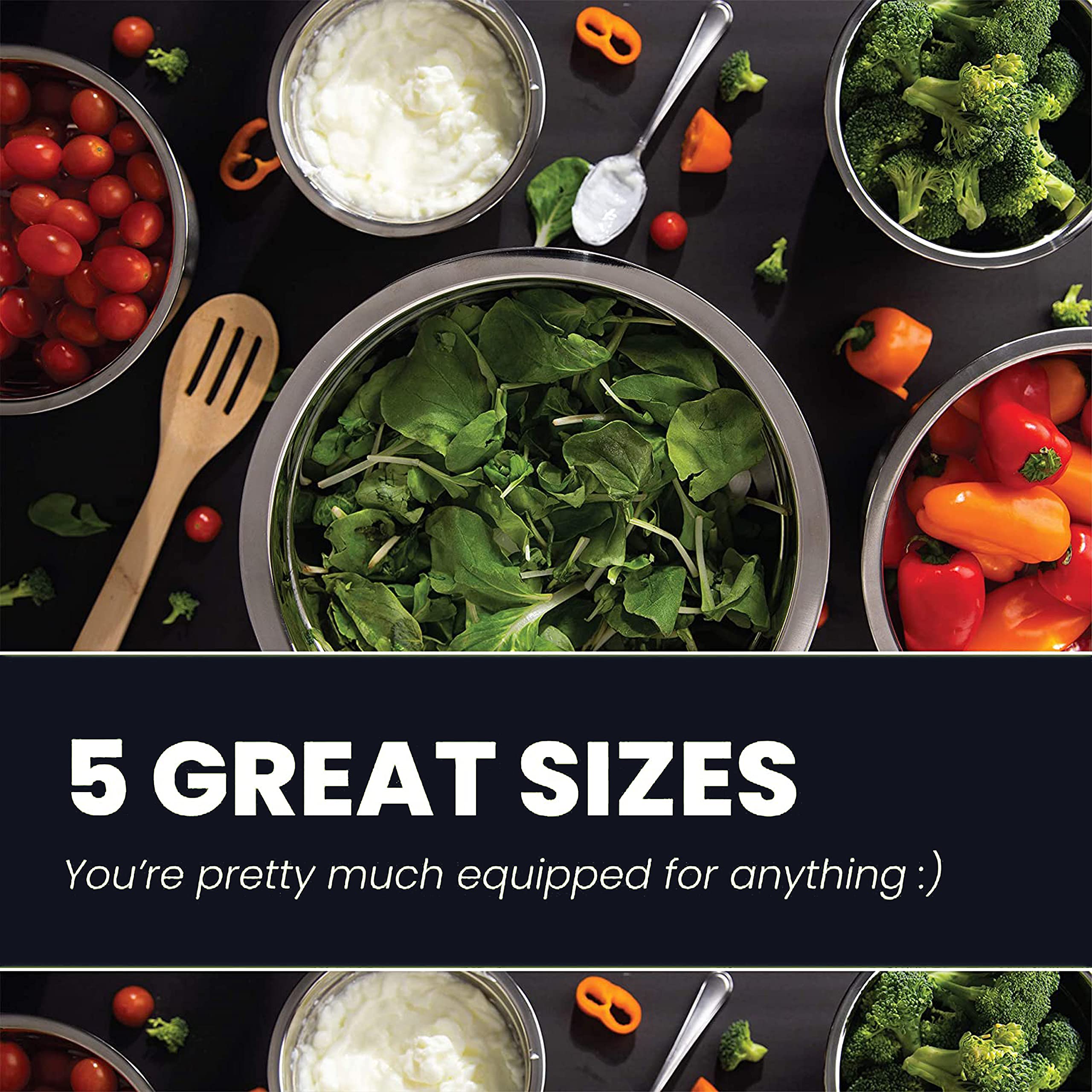 Whysko Meal Prep Stainless Steel Mixing Bowls Set, Home, Refrigerator, And Kitchen Food Storage Organizers | Ecofriendly, Reusab