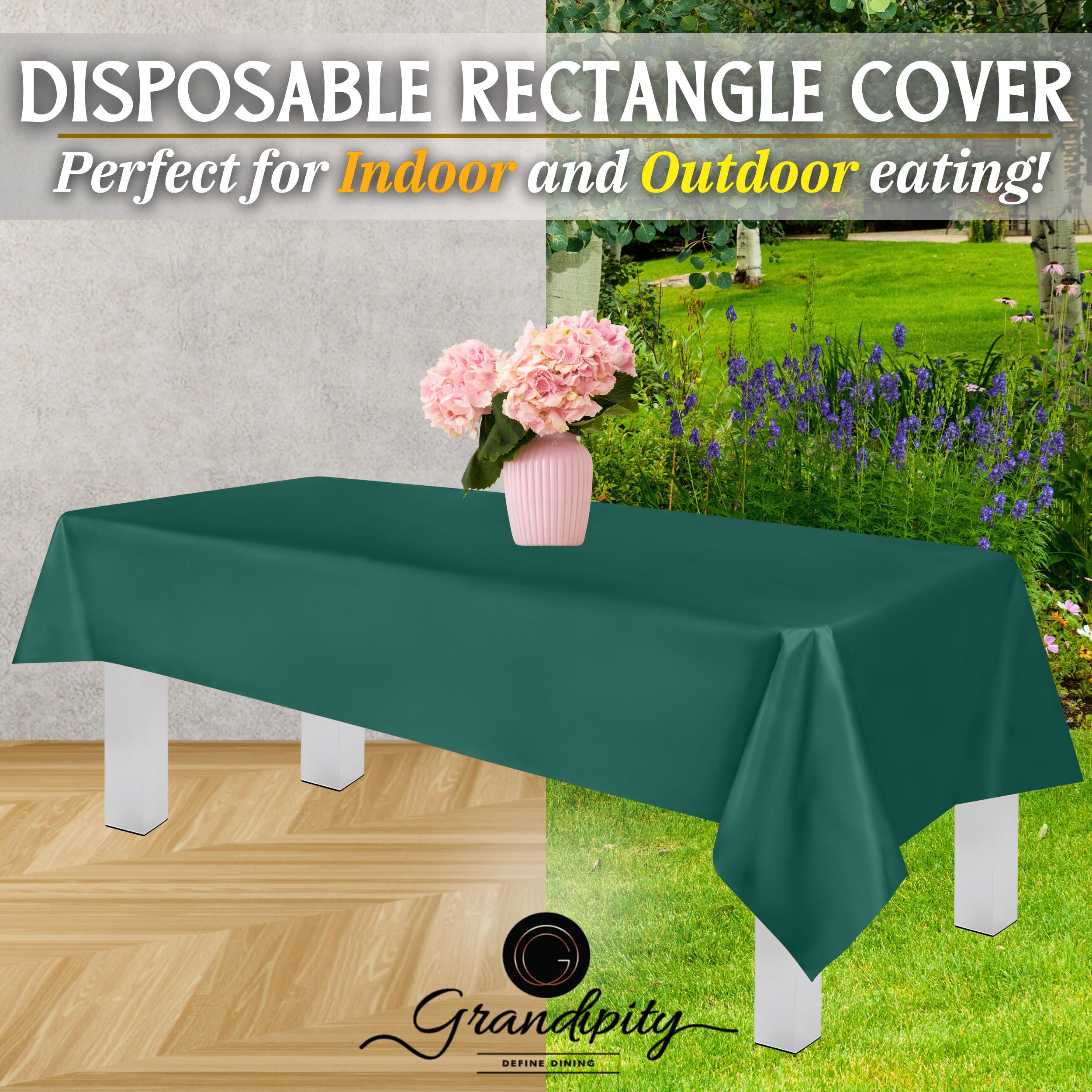Grandipity Dark Green Plastic Table Cloth Disposable (6 Pk) 54In X 108In Plastic Tablecloths For Rectangle Tables - Premium Part
