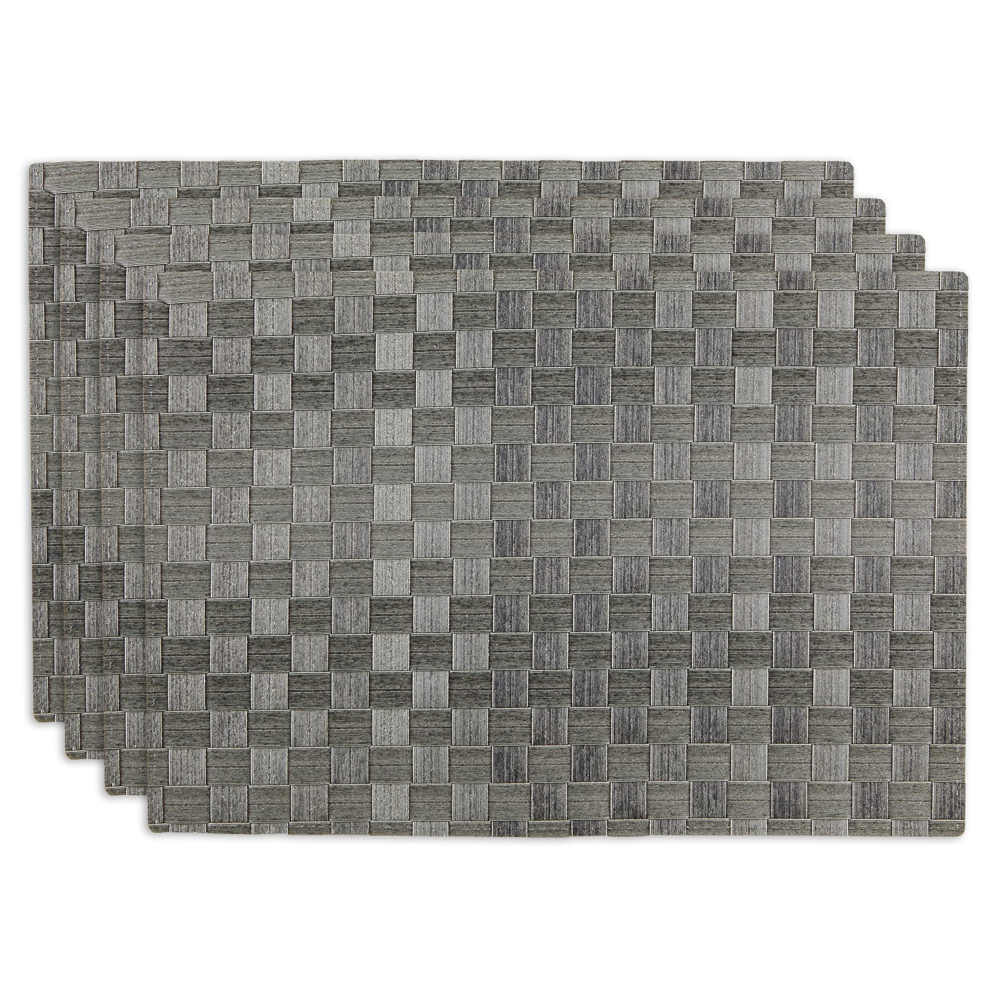 GRAY BASKETWEAVE RECTANGLE WOVEN PLACEMAT SET/4