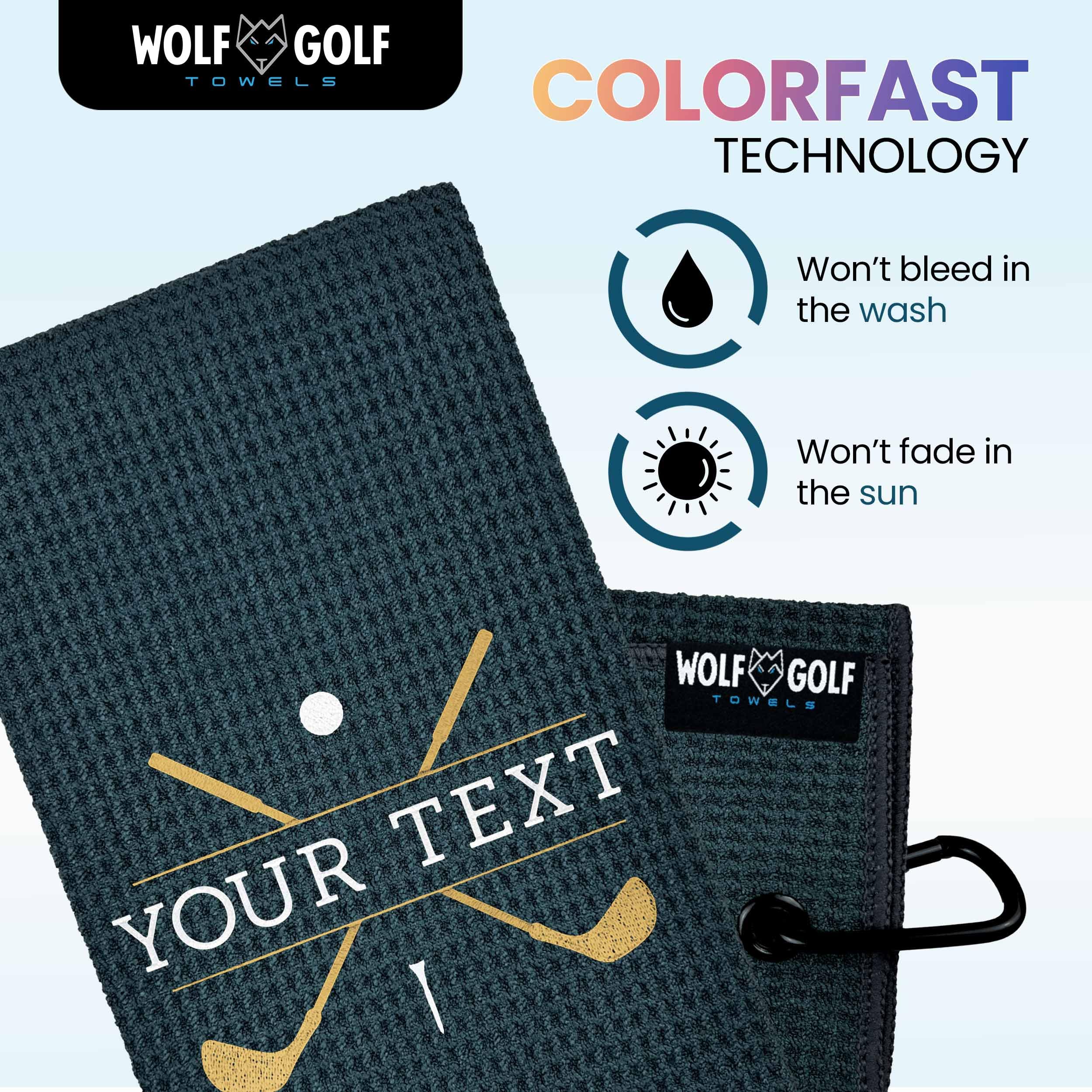 Wolf Golf Towels - Custom Golf Towel - Embroidered Golf Towels for Golf Bags with Clip - Personalized Golf Towel for Golf Bags for Men - Golf Gifts for Men