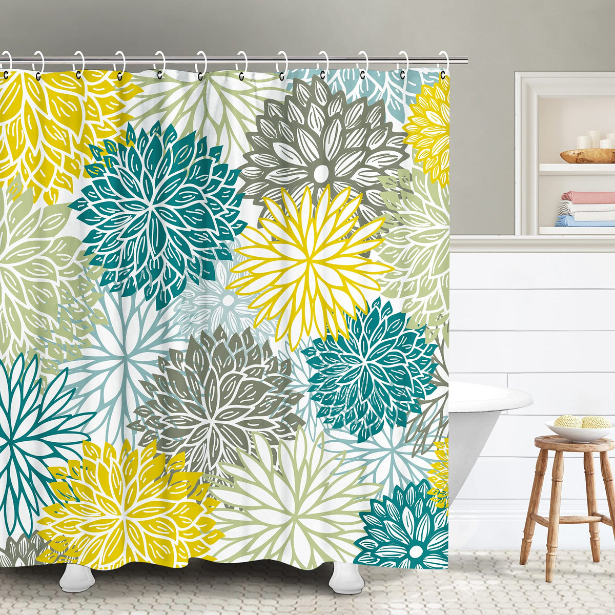 Yellow And Gray Shower Curtain Blue And Yellow Shower Curtain Dahlia Shower Curtain Flower Shower Curtain For Bathroom Set With