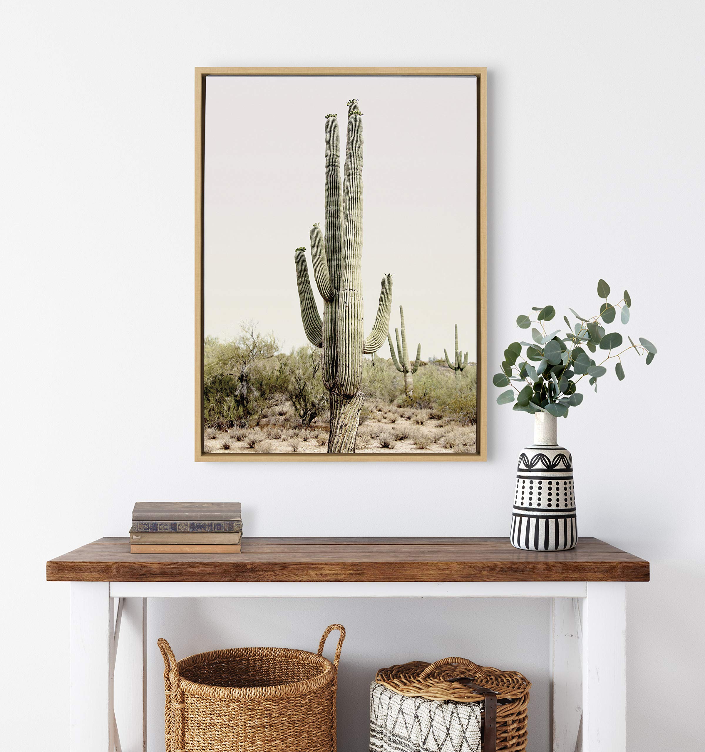 Kate And Laurel Sylvie Sunrise Cactus Framed Canvas Wall Art By Amy Peterson, 23X33 Natural, Peaceful Art For Wall