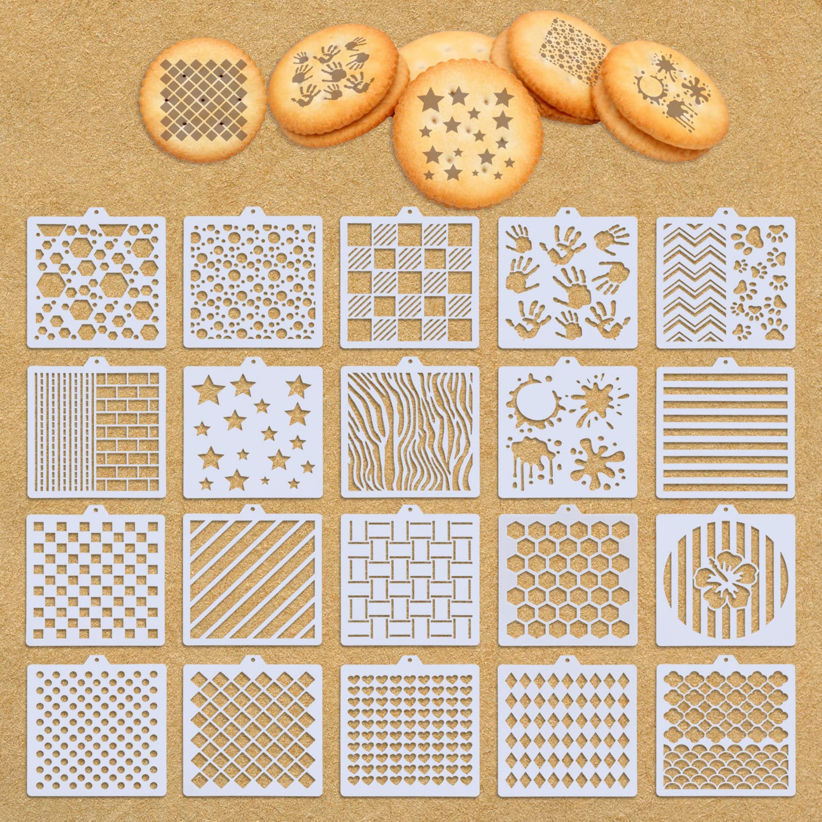 Ootsr 20 Pcs Geometric Cookie Stencils, 14X15Cm Baking Stencils For Diy Biscuits And Cakes, Making Royal Icing Cookies, Airbrush