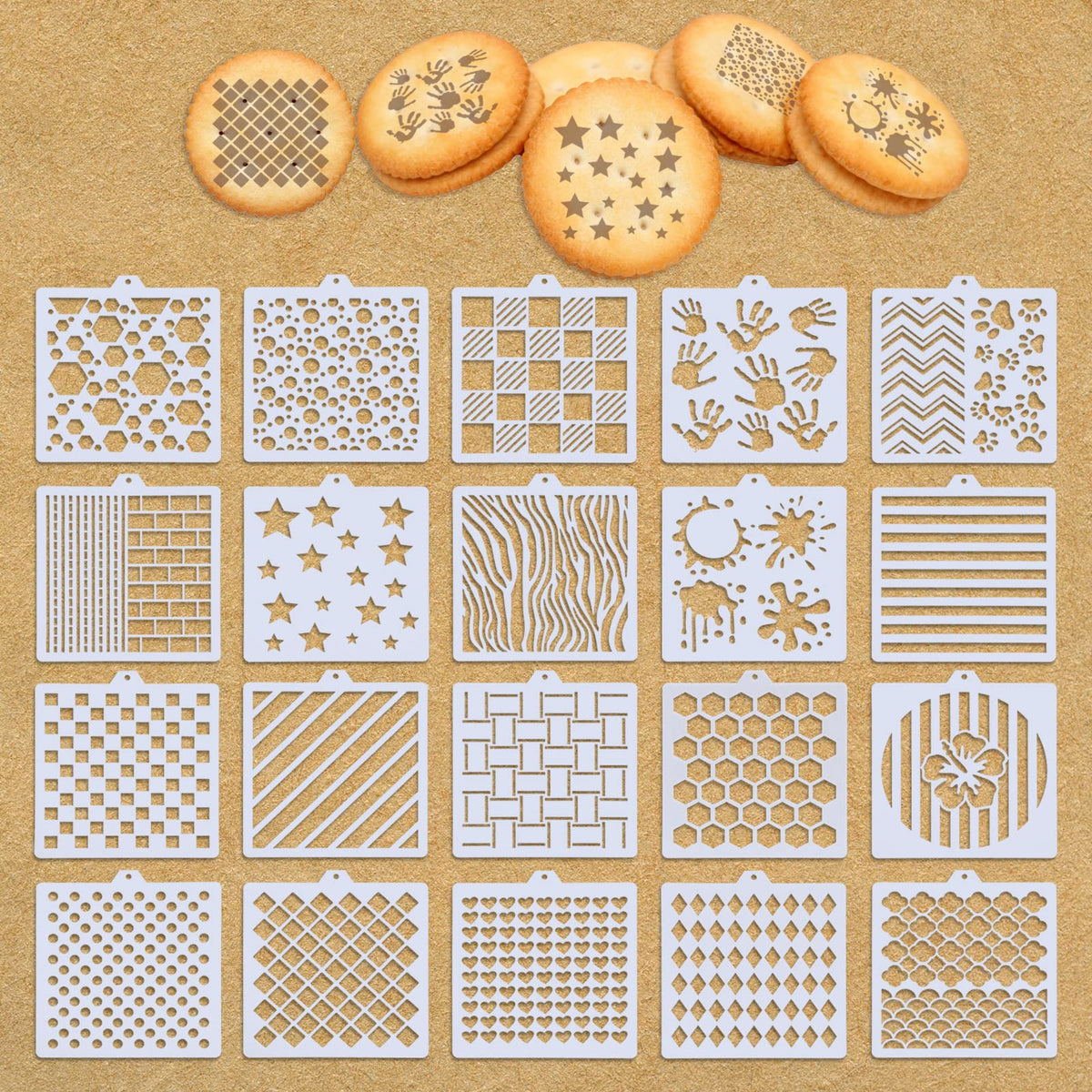 Ootsr 20 Pcs Geometric Cookie Stencils, 14X15Cm Baking Stencils For Diy Biscuits And Cakes, Making Royal Icing Cookies, Airbrush