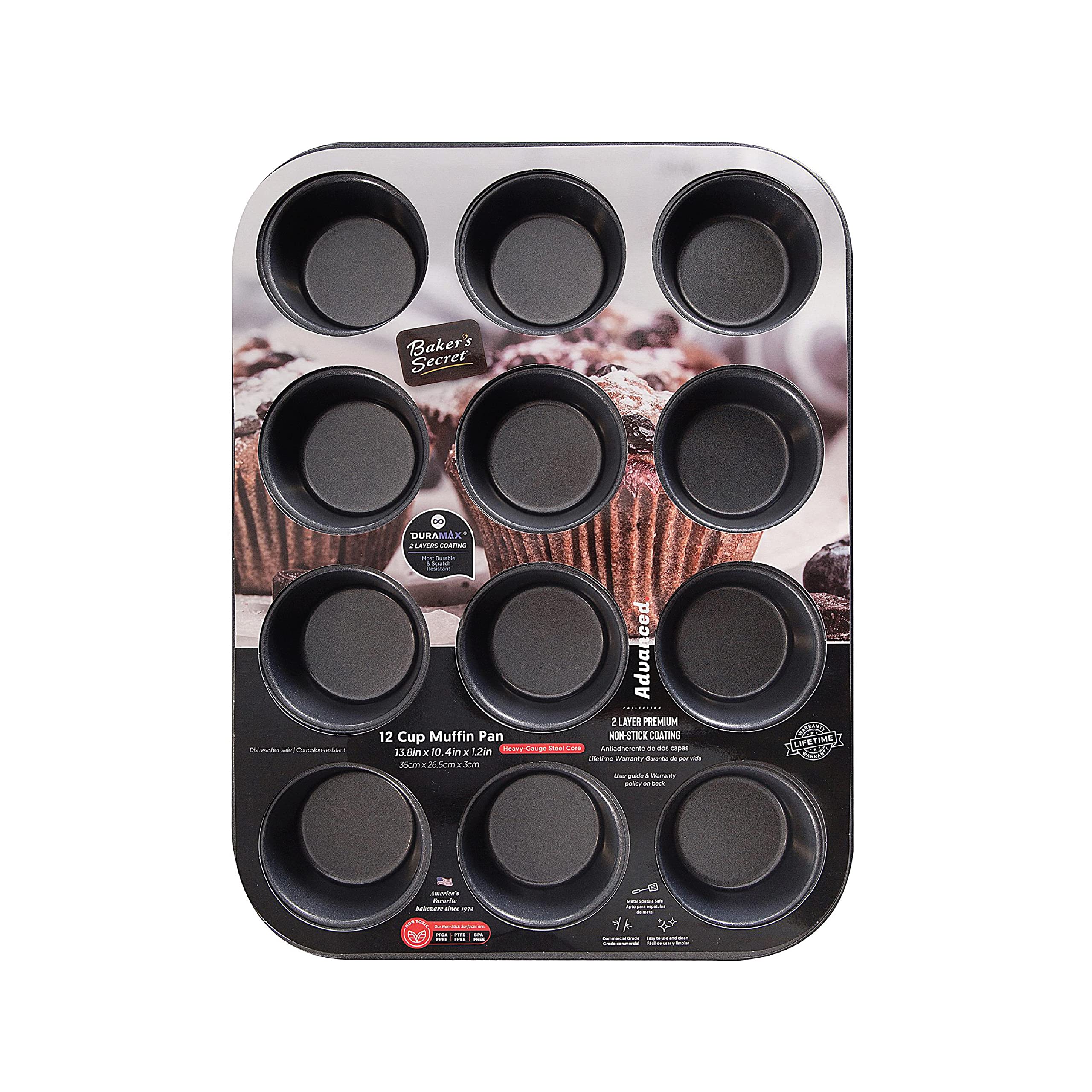 Baker'S Secret 12Cup Muffin Pan Cupcake Nonstick Pan - Carbon Steel Pan Muffins Cupcakes 2 Layers Non Stick Coating Easy Release