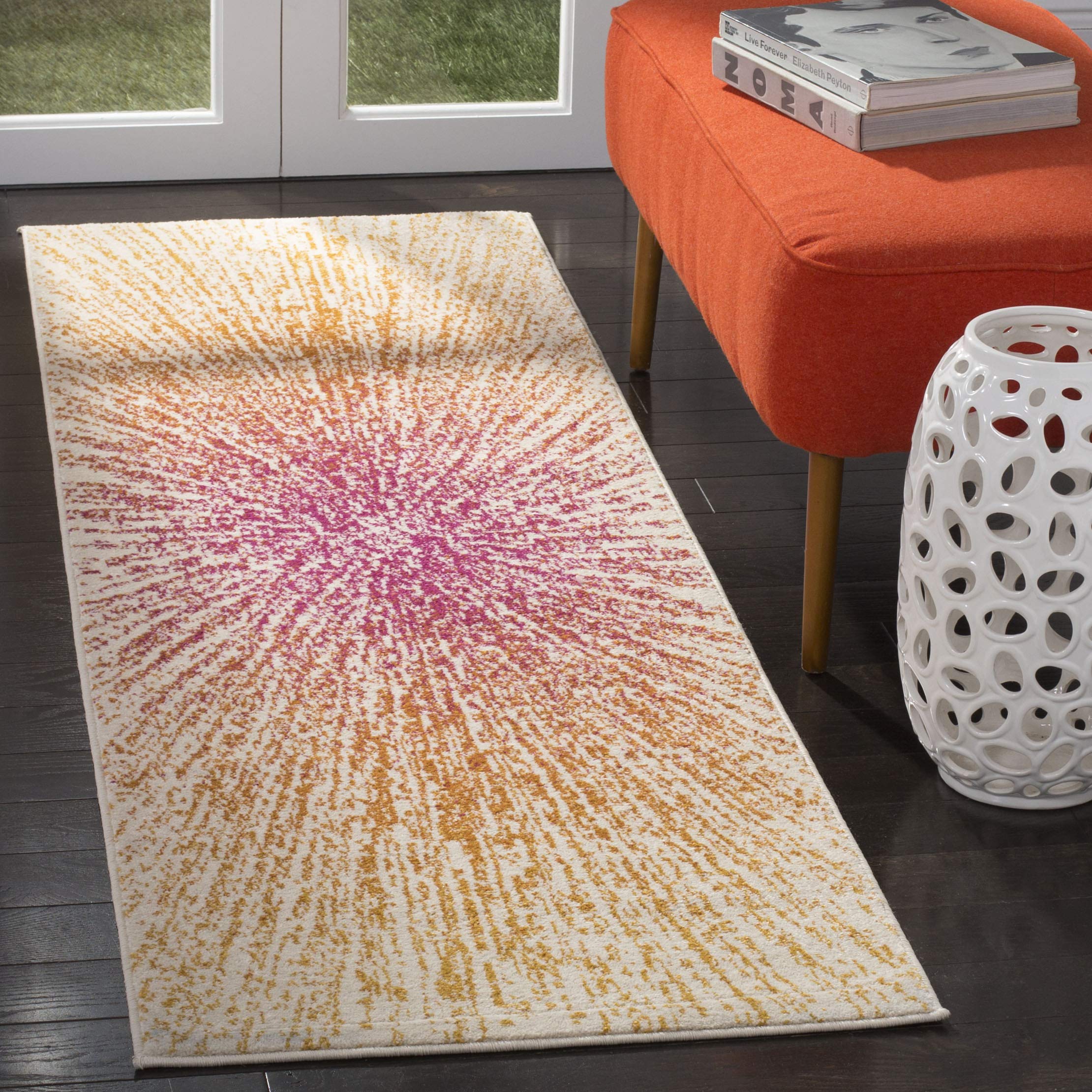 SAFAVIEH Evoke Collection 22 x 9 Fuchsia/Cream EVK228R Abstract Burst Non-Shedding Living Room Entryway Foyer Hallway Bedroom 