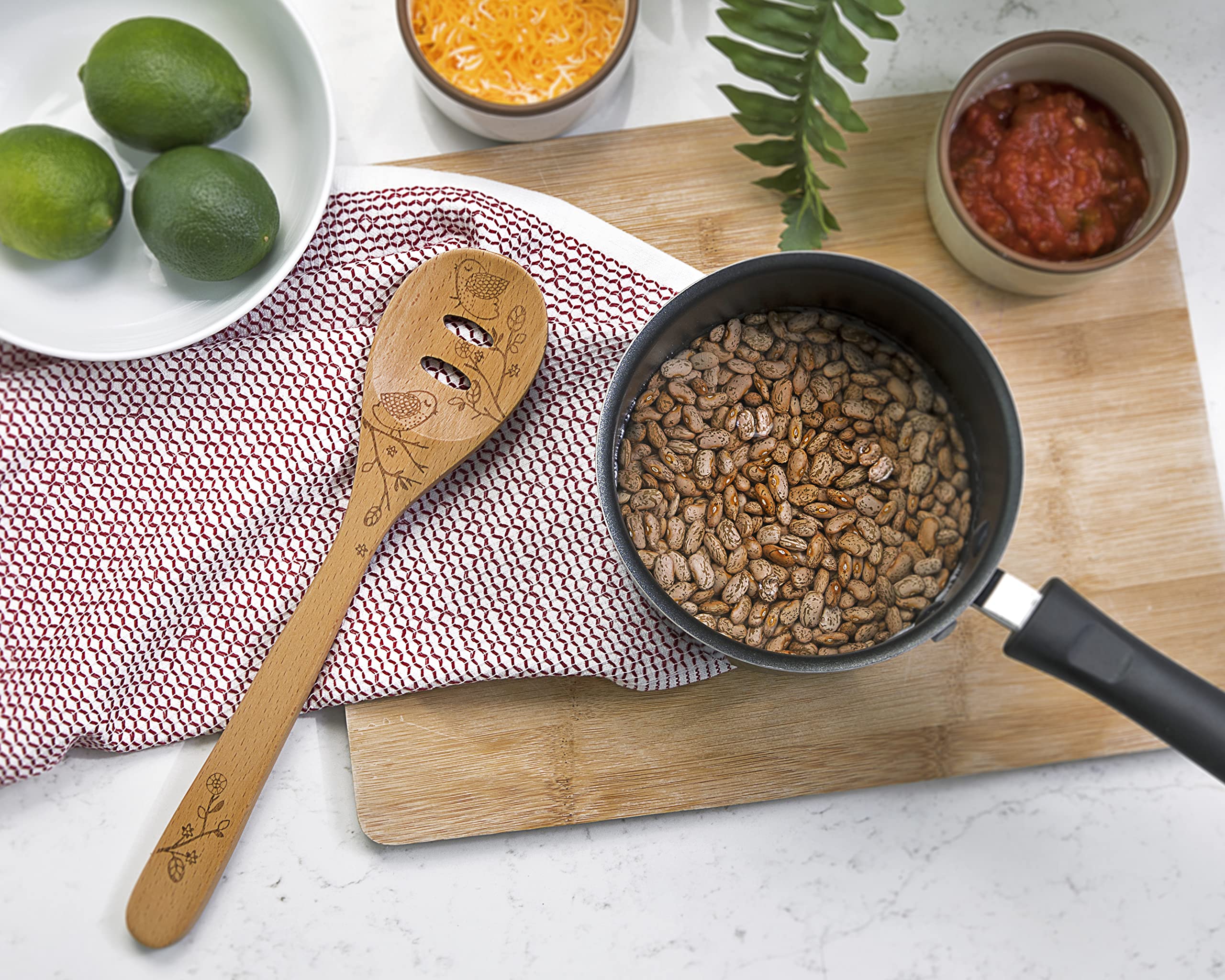 Talisman Designs Laser Etched Beechwood Slotted Cooking-Spoons, Decorative Wooden Utensils