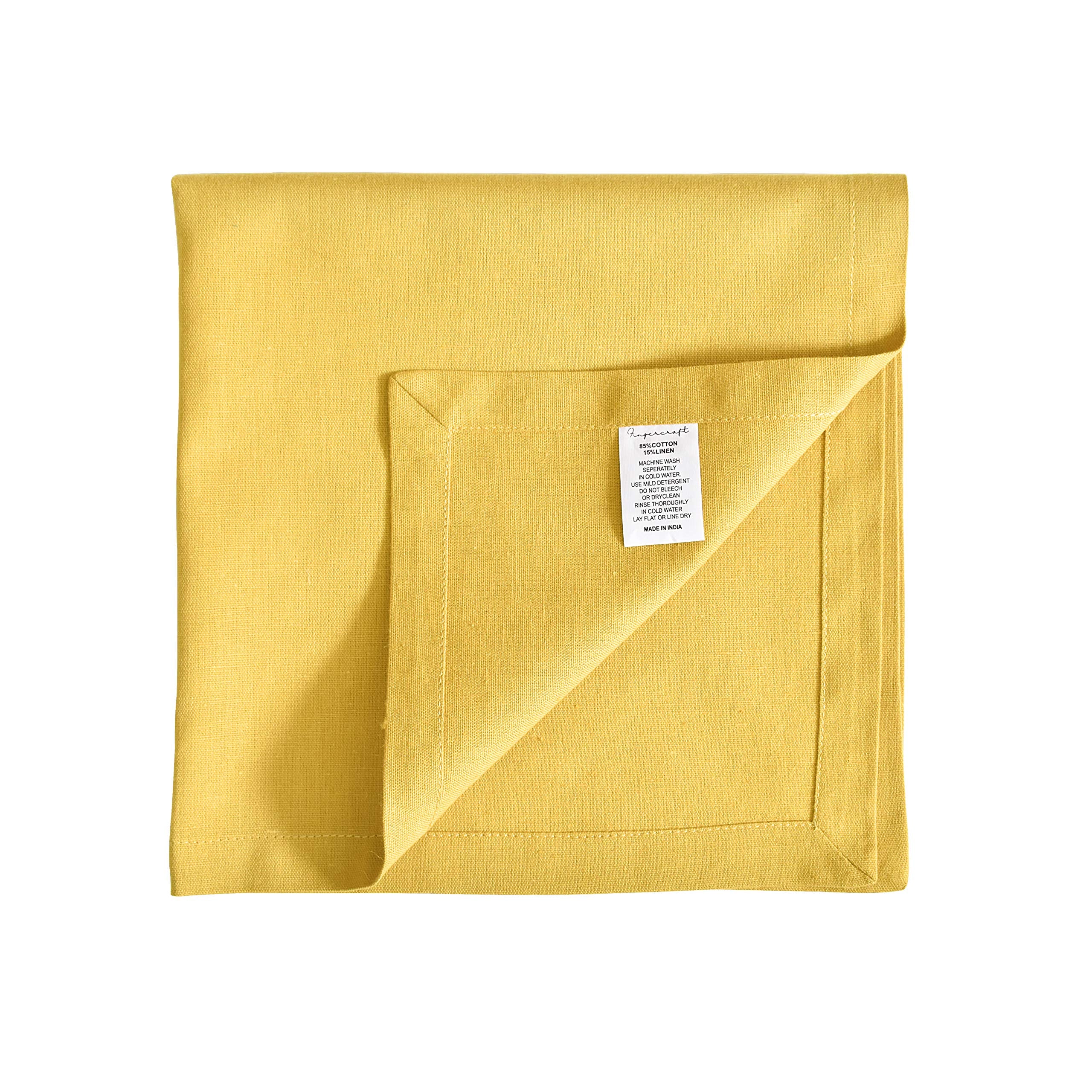 Dinner Cloth Napkins Yellow In Cotton Linen Blend Fabric 12 Pack, Premium Quality, Mitered Corners For Every Day Use Napkins Are