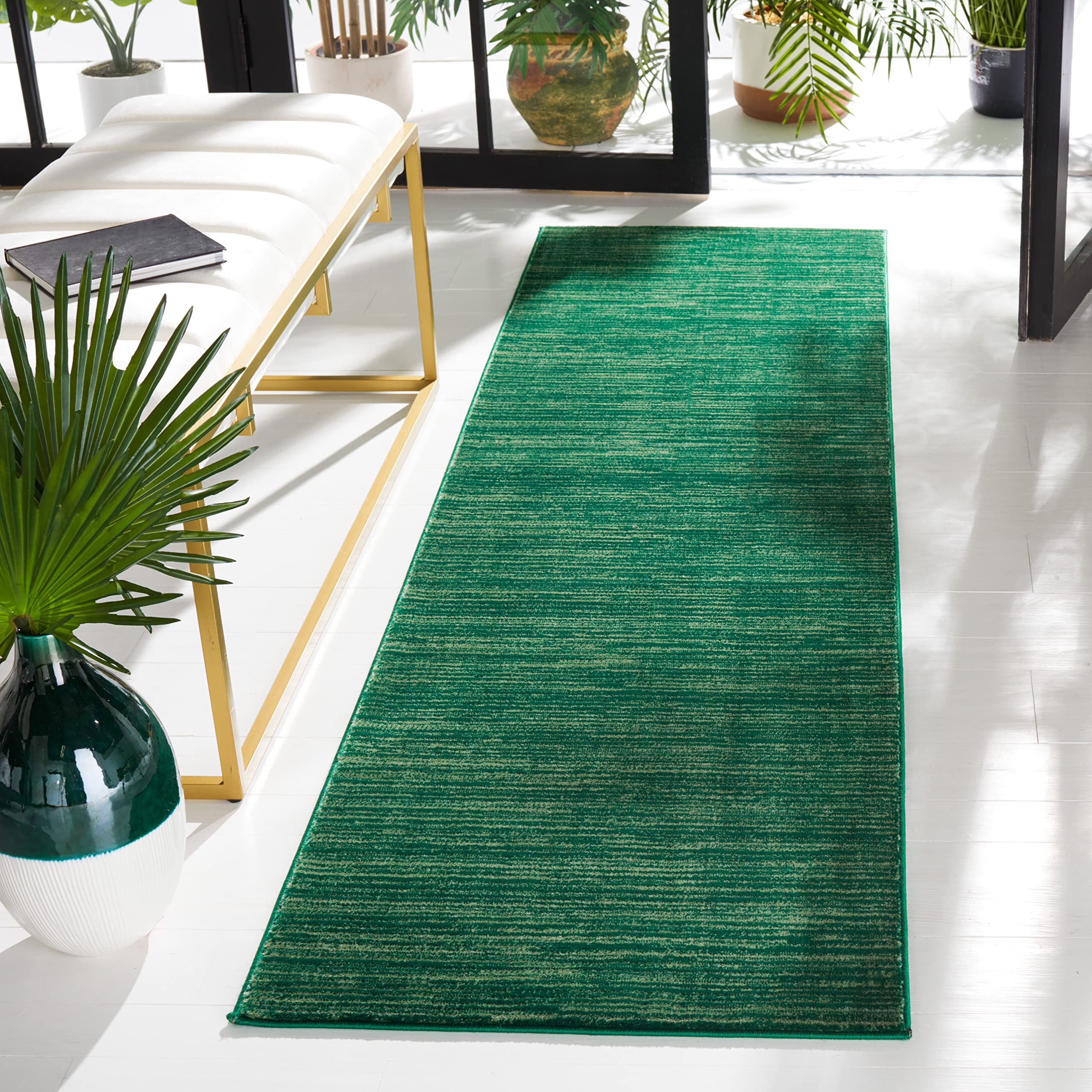 Safavieh Vision Collection Runner Rug - 22 x 12, Dark Green, Modern Ombre Tonal Chic Design, Non-Shedding & Easy Care, Ideal f