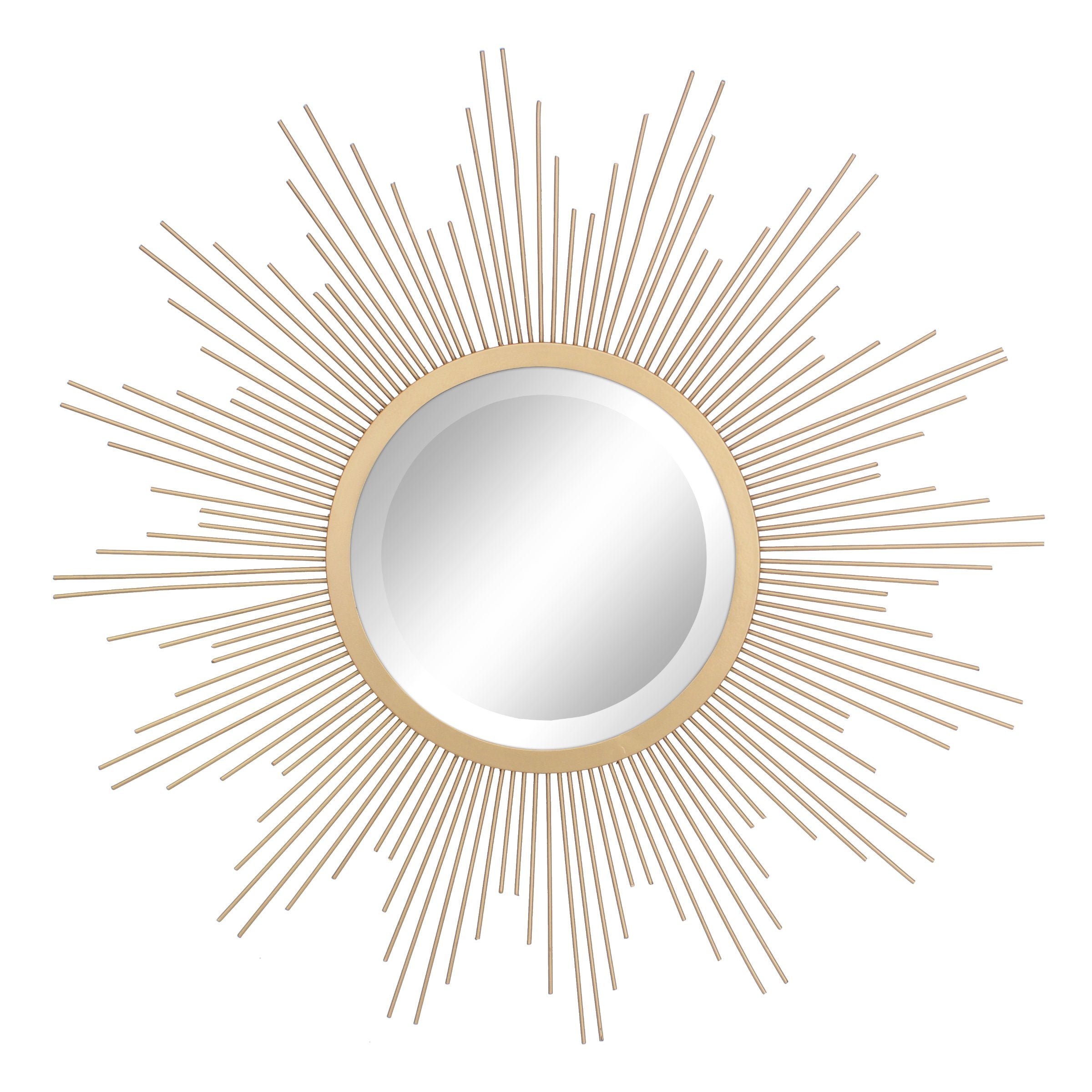 Stonebriar Round 23 Antique Gold Metal Starburst Hanging Wall Mirror with Attached Mounting Bracket, Decorative Decor for the Li