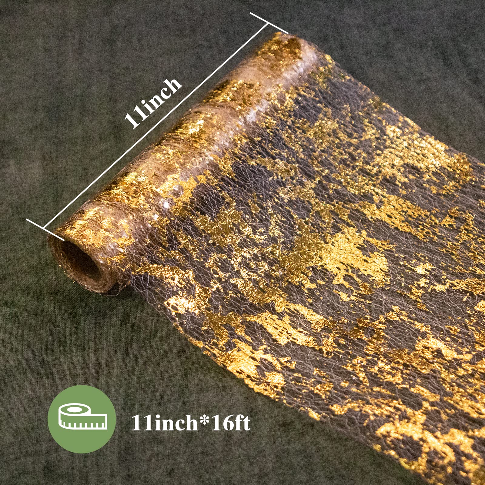 Ohanniewa Gold Table Runner 11 Inch X 16 Feet Glitter Metallic Gold Mesh Table Runner Roll Table Decorations For Wedding, Birthd