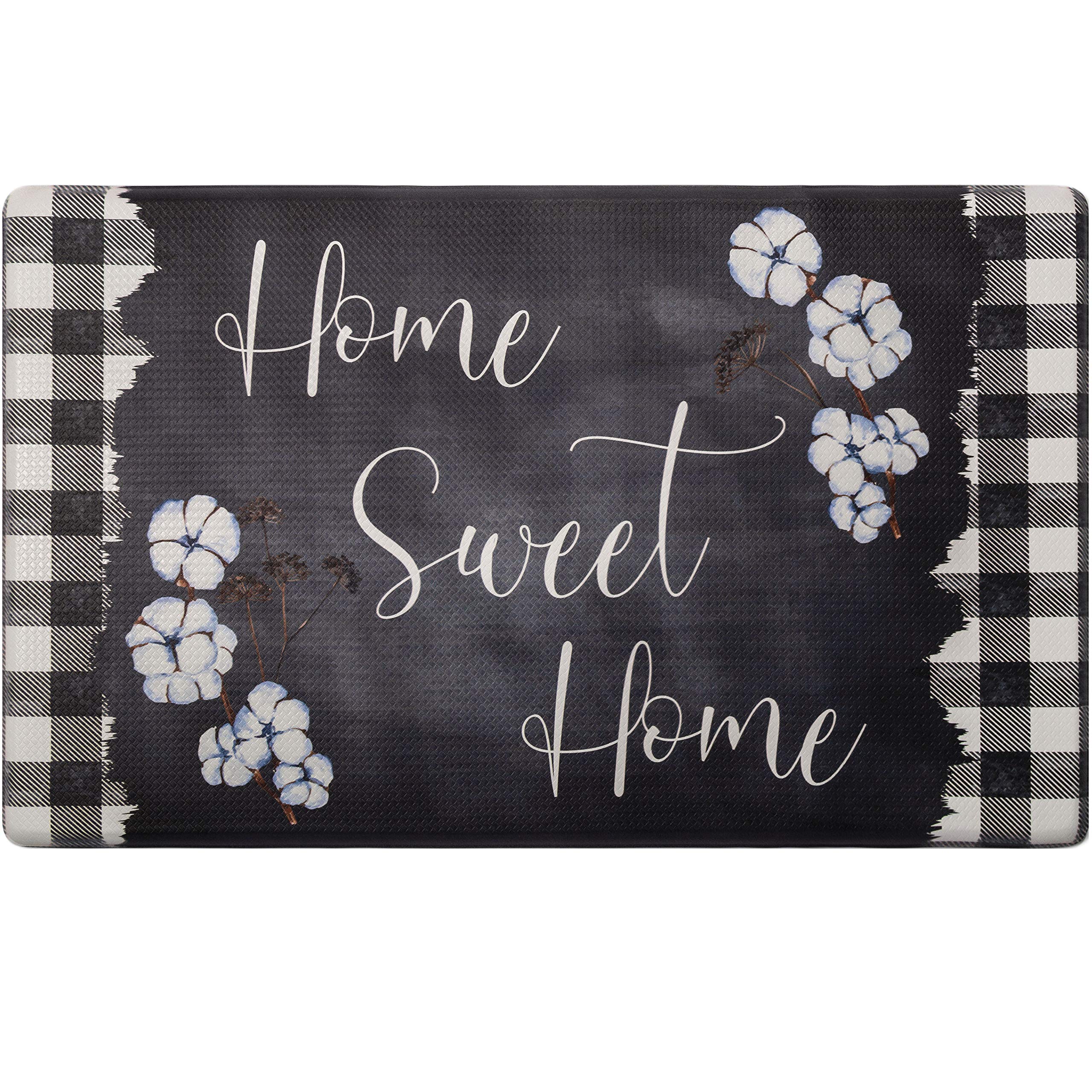 Home Dynamix Cozy Living Home Sweet Home Buffalo Check Border Runner Anti-Fatigue Kitchen Mat, Non-Slip Floor Mat, Padded Standi