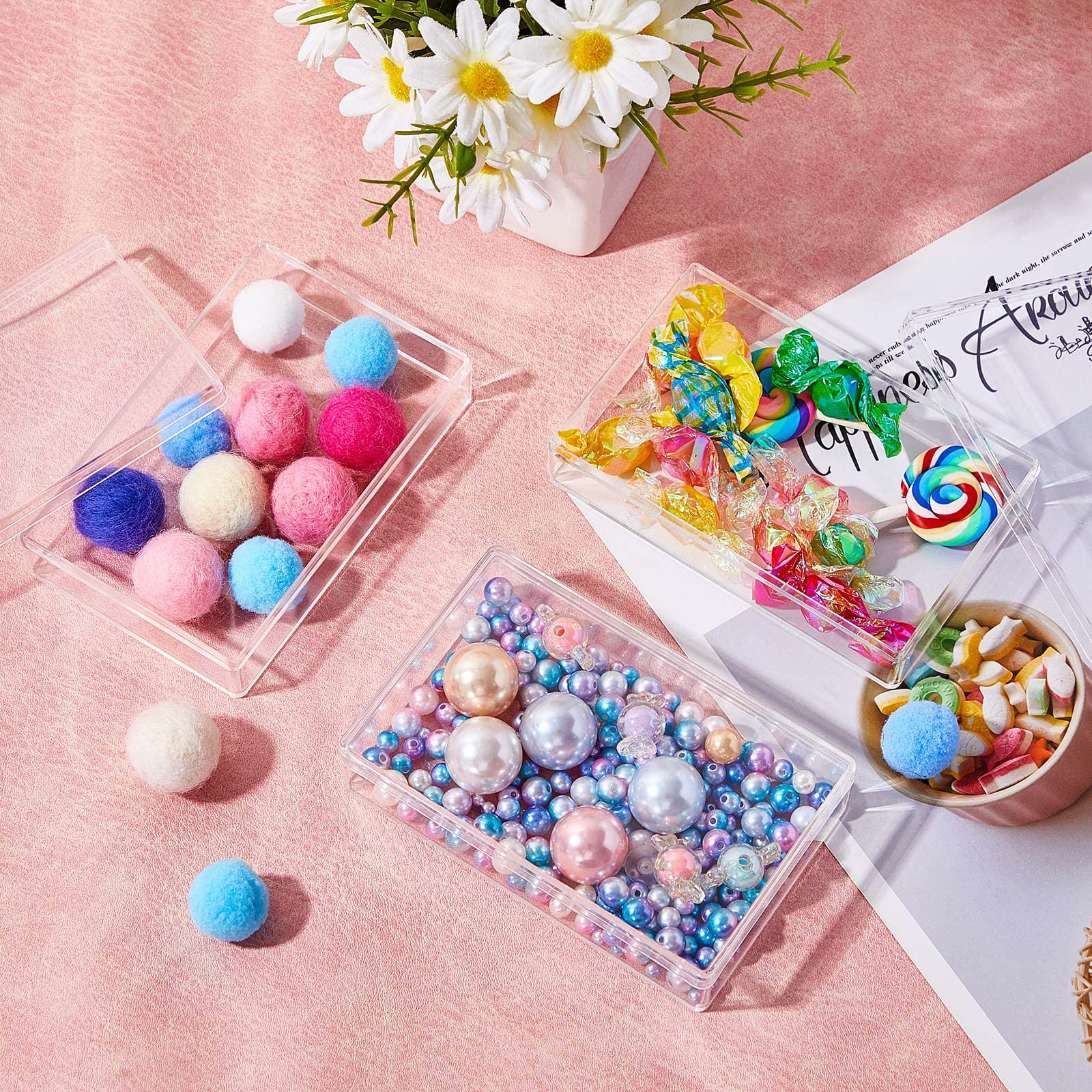 Blulu 8 Pieces Clear Acrylic Plastic Jewelry Box Mini Storage Box Mini Cube Containers with Lids for Candy and Tiny Jewelry(4.3