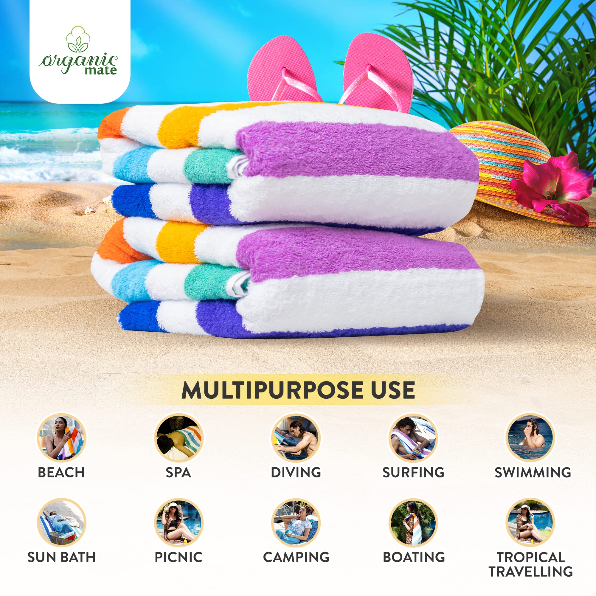 Organic Mate Large Beach Towels Set Of 2-35X70 Soft & Absorbent Oversized Sheet Made Of 100% Cotton - For Swimming Pool, Home, B