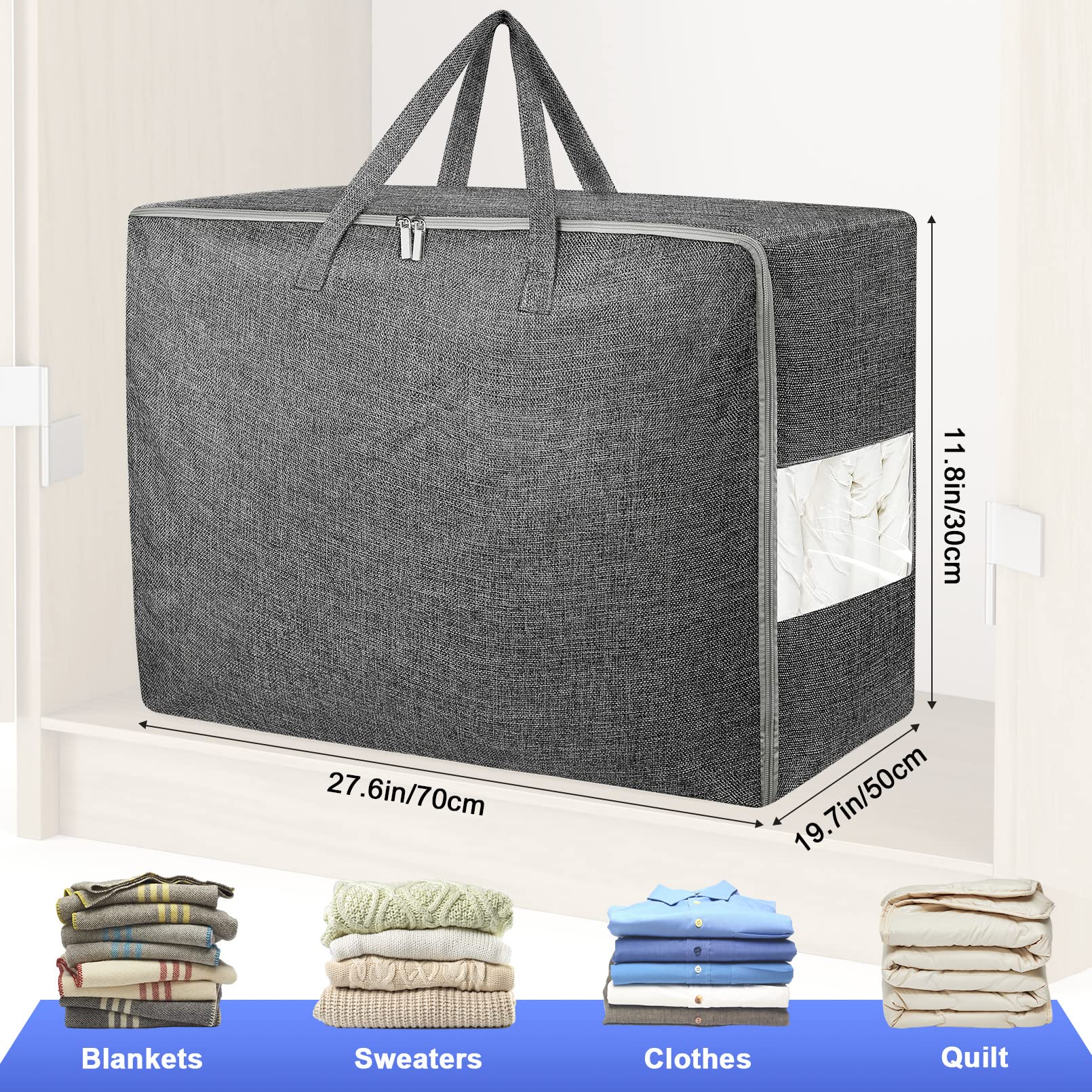 2Pack 105L Extra Large Storage Bags, Folding Moving Comforter Blanket Storage Bags Closet Organizers and Storage Containers with