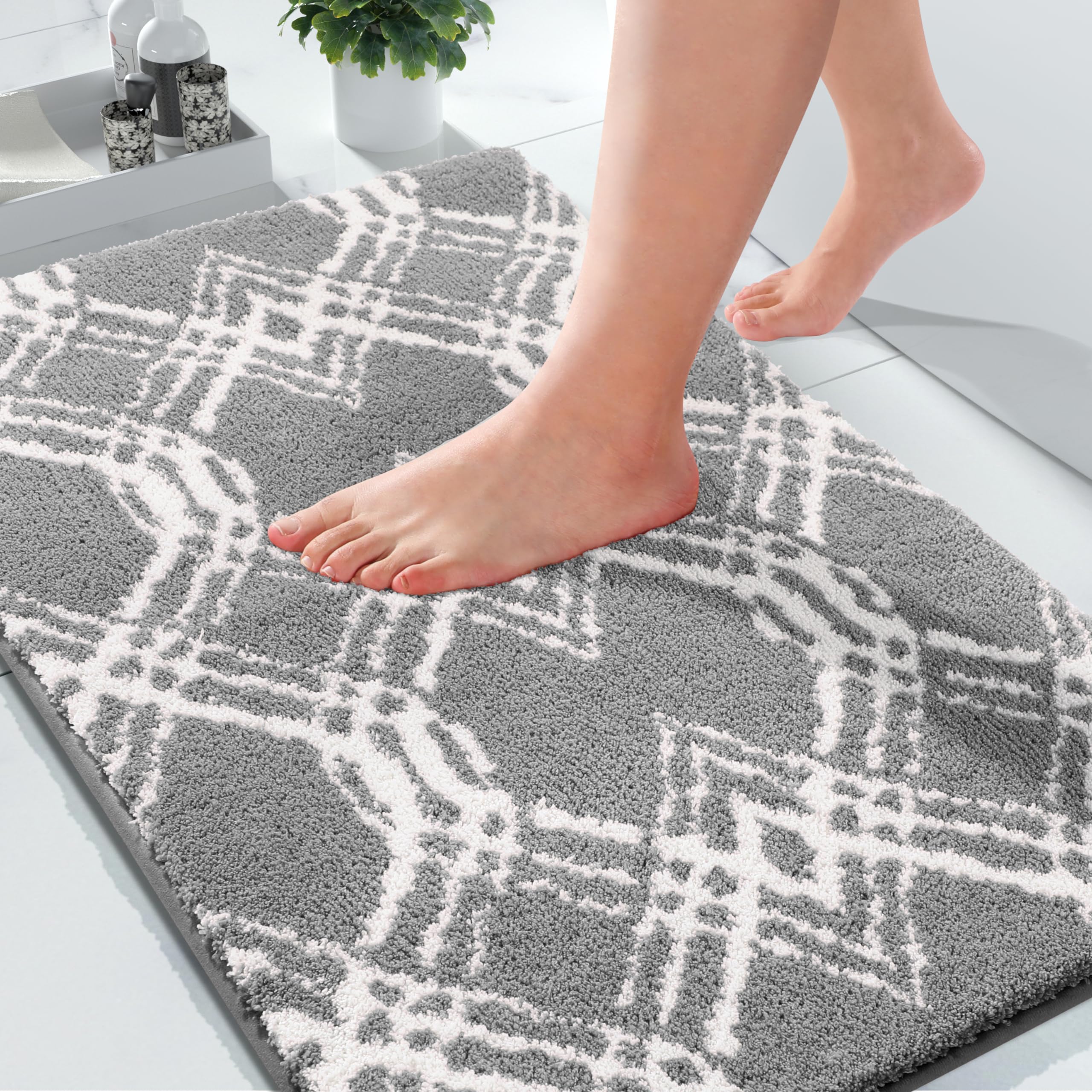 Yimobra Luxury Fluffy Bathroom Rugs, Soft Thick Plush Bath Mat, Non-Slip, Water Absorbent, Machine Washable, Shaggy Microfiber B