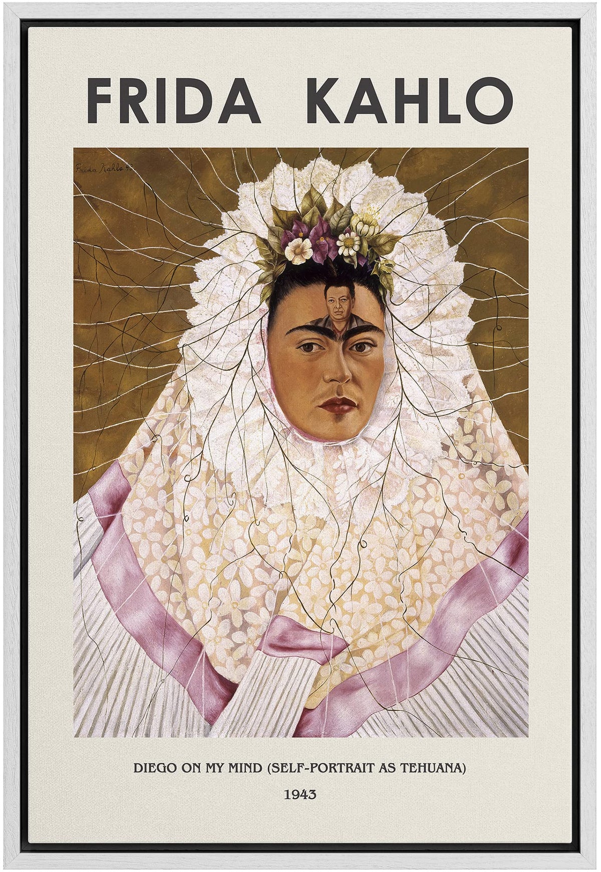 Idea4Wall Framed Canvas Print Wall Art Diego On My Mind (Self-Portrait) By Frida Kahlo Historic Cultural Illustrations Fine Art