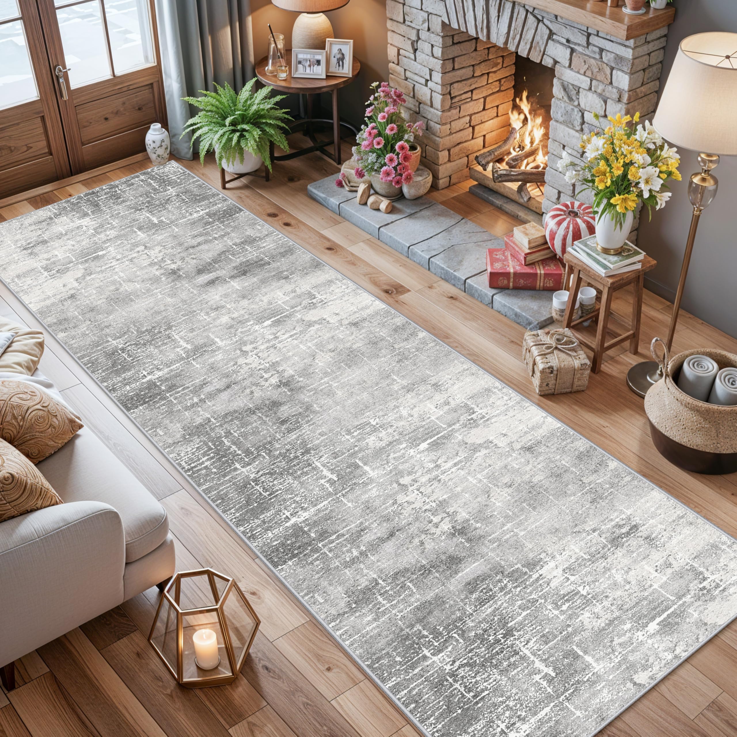 Washable Long Hallway Runner Rug: Non-Slip 26x12 Kitchen Rugs Abstract Entryway Bathroom Runner Soft Living Room Bedroom Beside