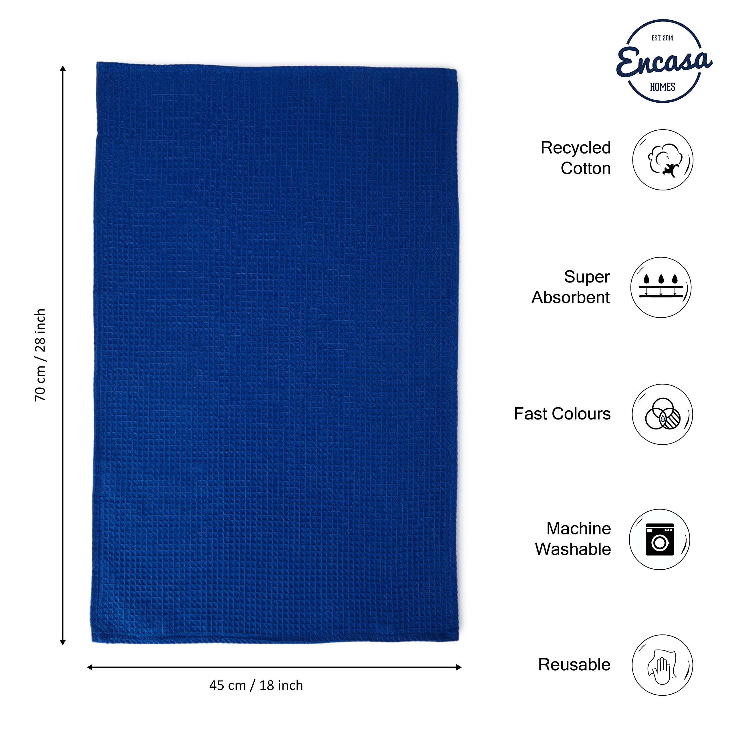 Encasa Xo Kitchen Dish Towels Set | Black | Waffle Weave And Flat Hand Tea Towel | 28''X18'' | Quick Drying Reusable Cotton Wash