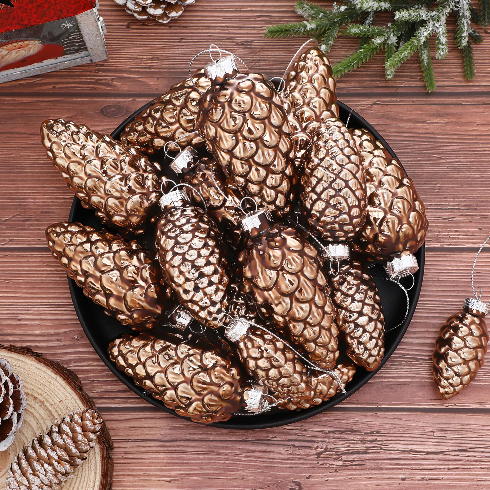 Sliner 48 Pcs Christmas Pinecone Ornament Glass Pinecone Bulk for Christmas Tree 3 Sizes Glass Ornament Fall Hanging Pine Cone P