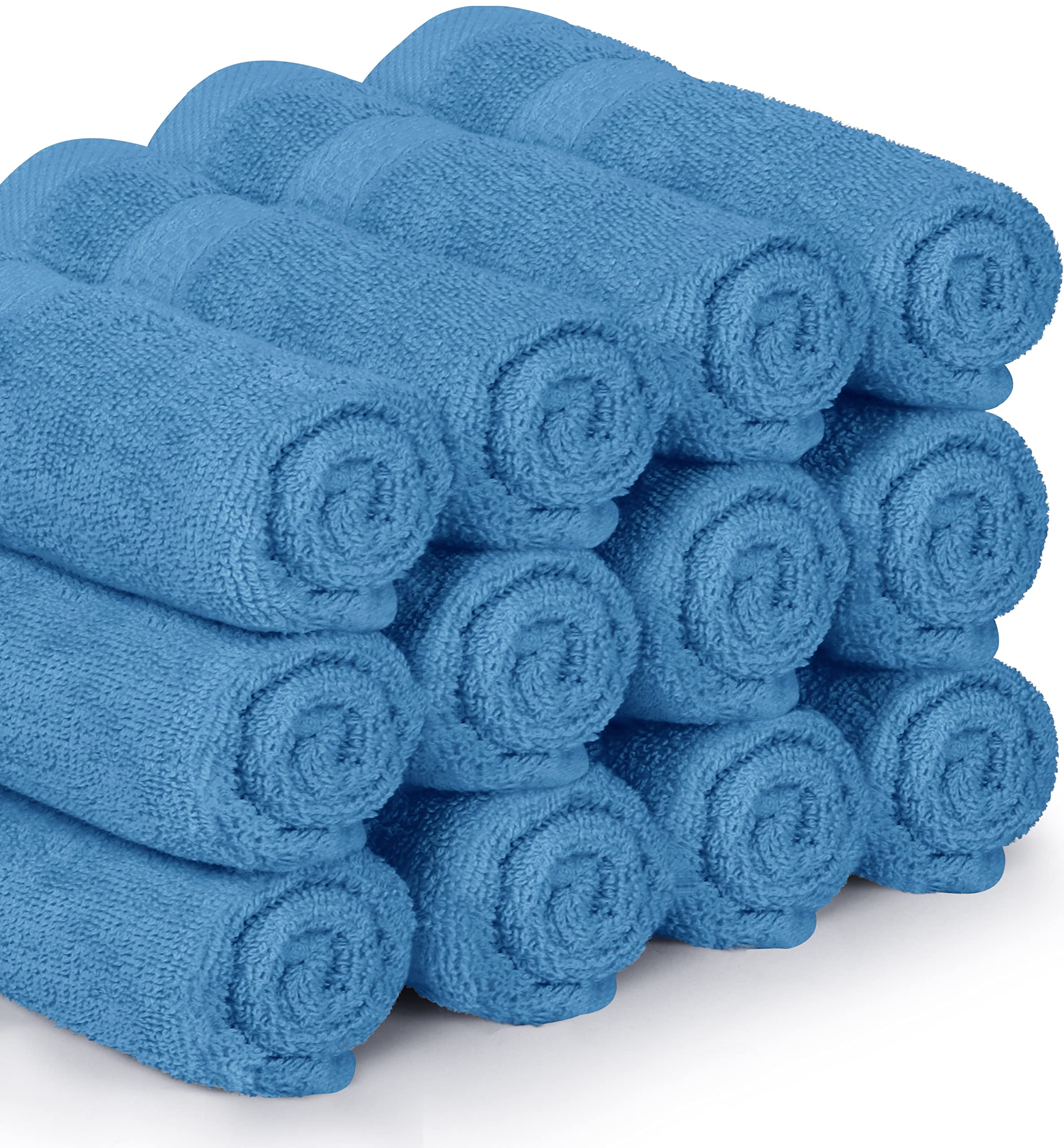 Utopia Towels Premium Wash Cloths Set - 12 Pack, 100% Cotton, Highly Absorbent, Electric Blue, Ideal for Bathroom, Spa, Gym