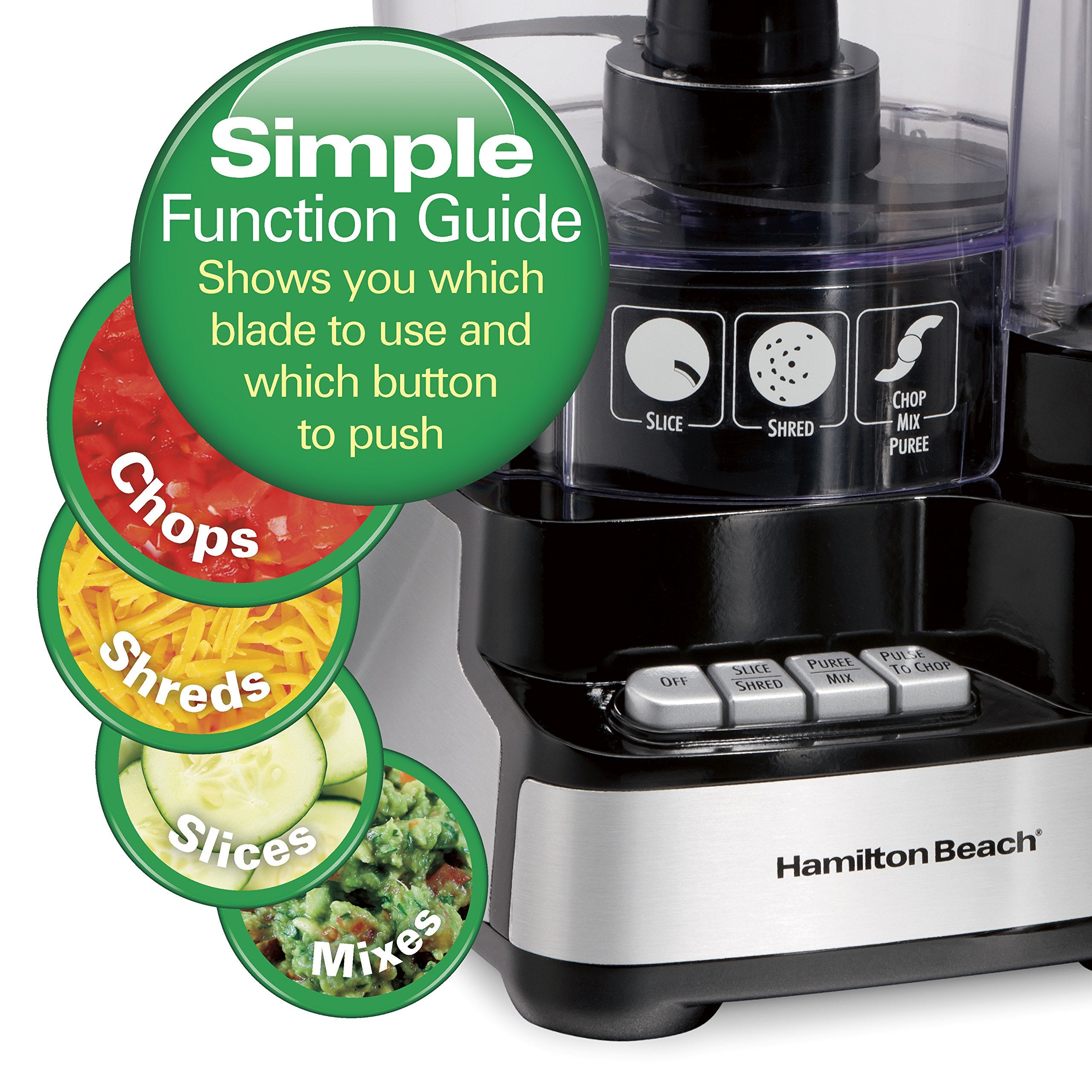 Hamilton Beach Stack & Snap Food Processor and Vegetable Chopper, BPA Free, Stainless Steel Blades, 12 Cup Bowl, 2-Speed 450 Wat