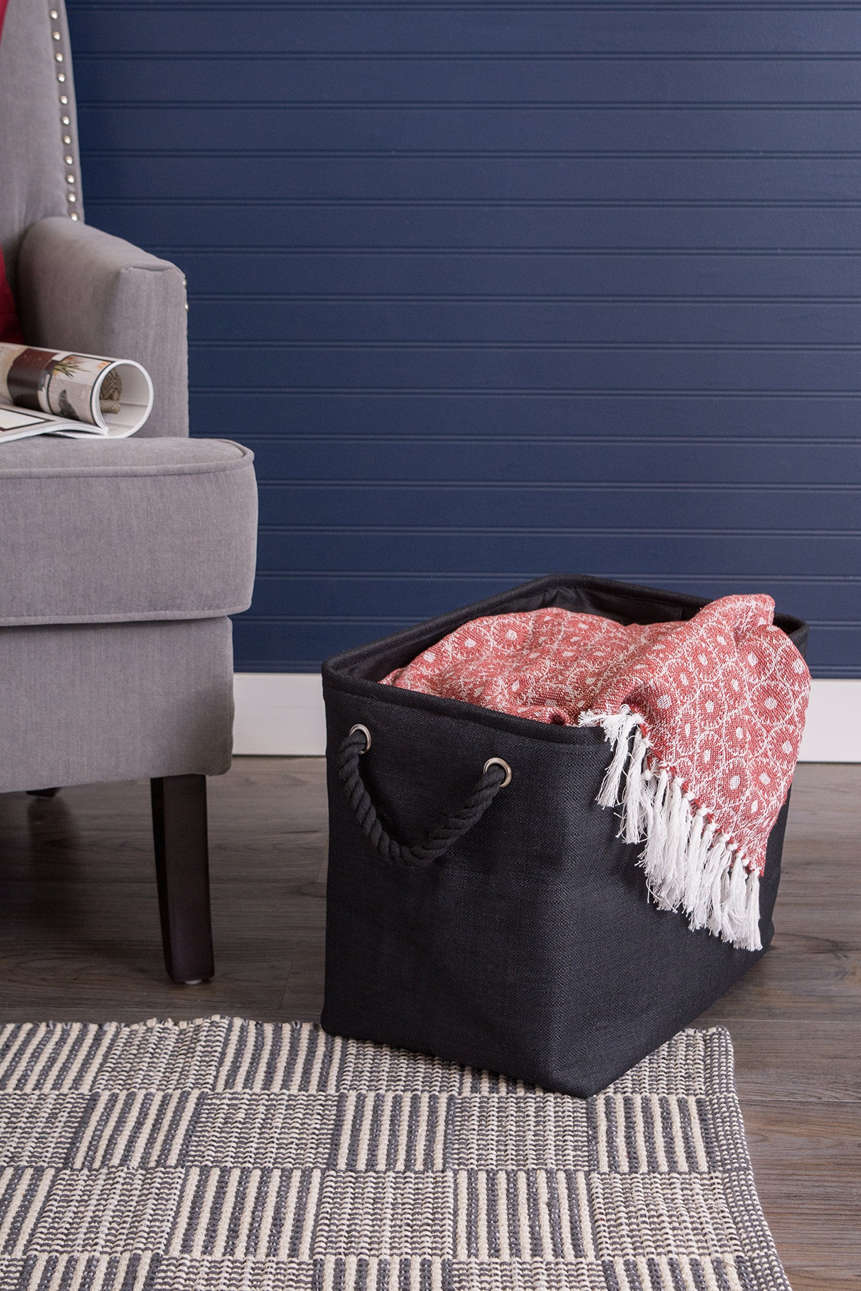 DII Collapsible Variegated Polyester Storage Bin  Large  Black