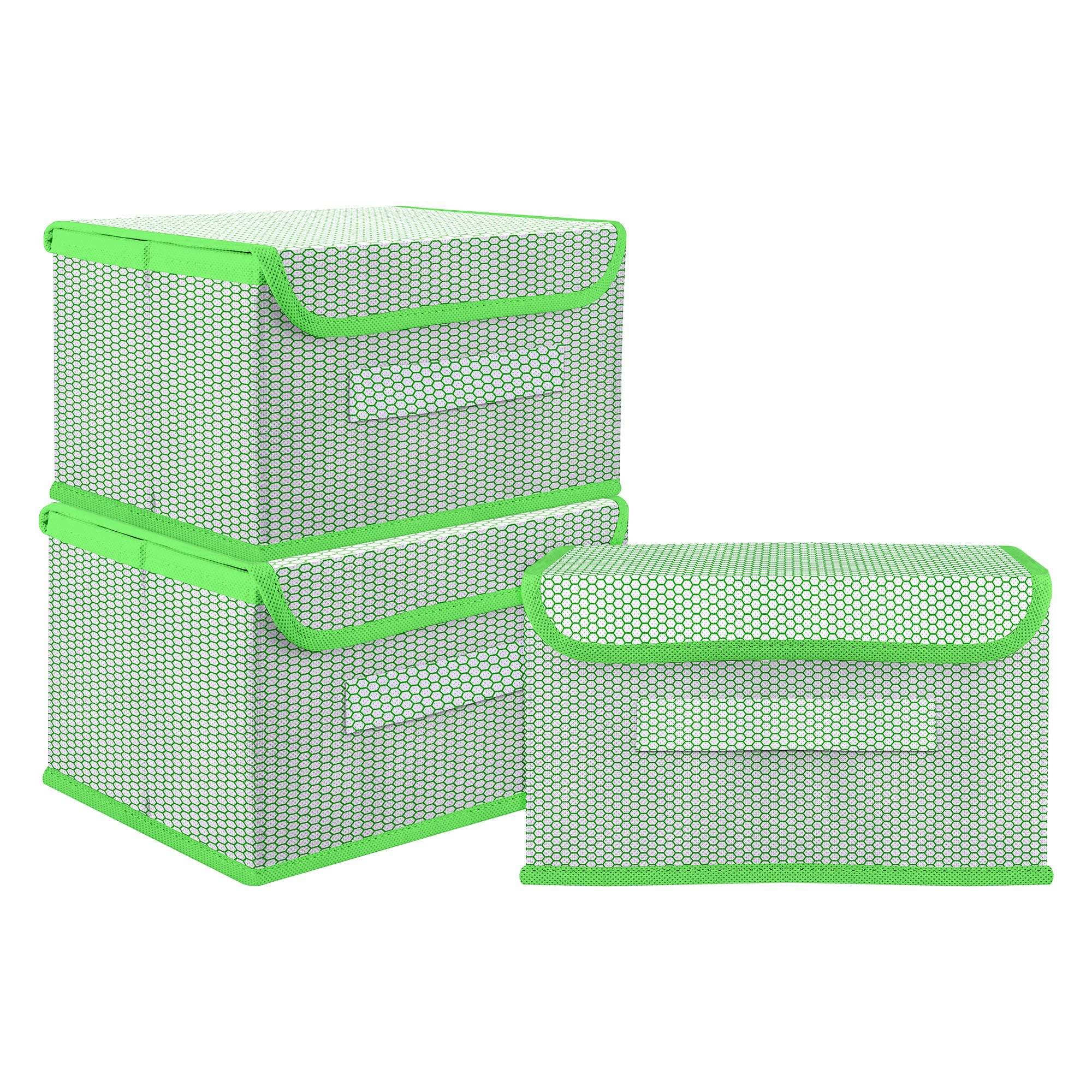 Amazon Brand  Solimo Large Drawer Storage Box | NonWoven Clothes Organizer For Toys | Storage Box With Handle (Green, Pack Of 