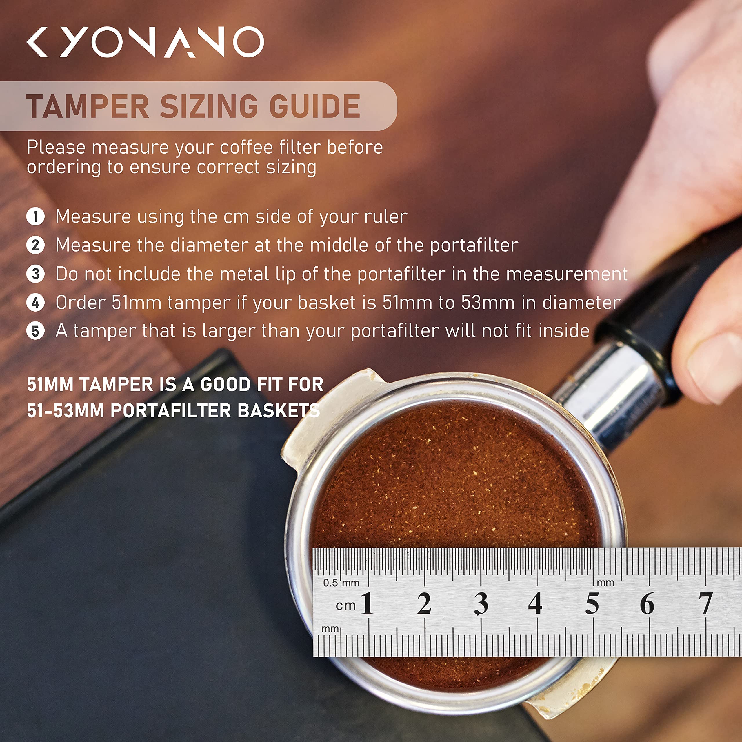 Kyonano Espresso Tamper 51Mm - Tamper With Chacate Preto Wood Handle -Coffee Tamper Espresso Press Plus Free Milk Frothing Pitch