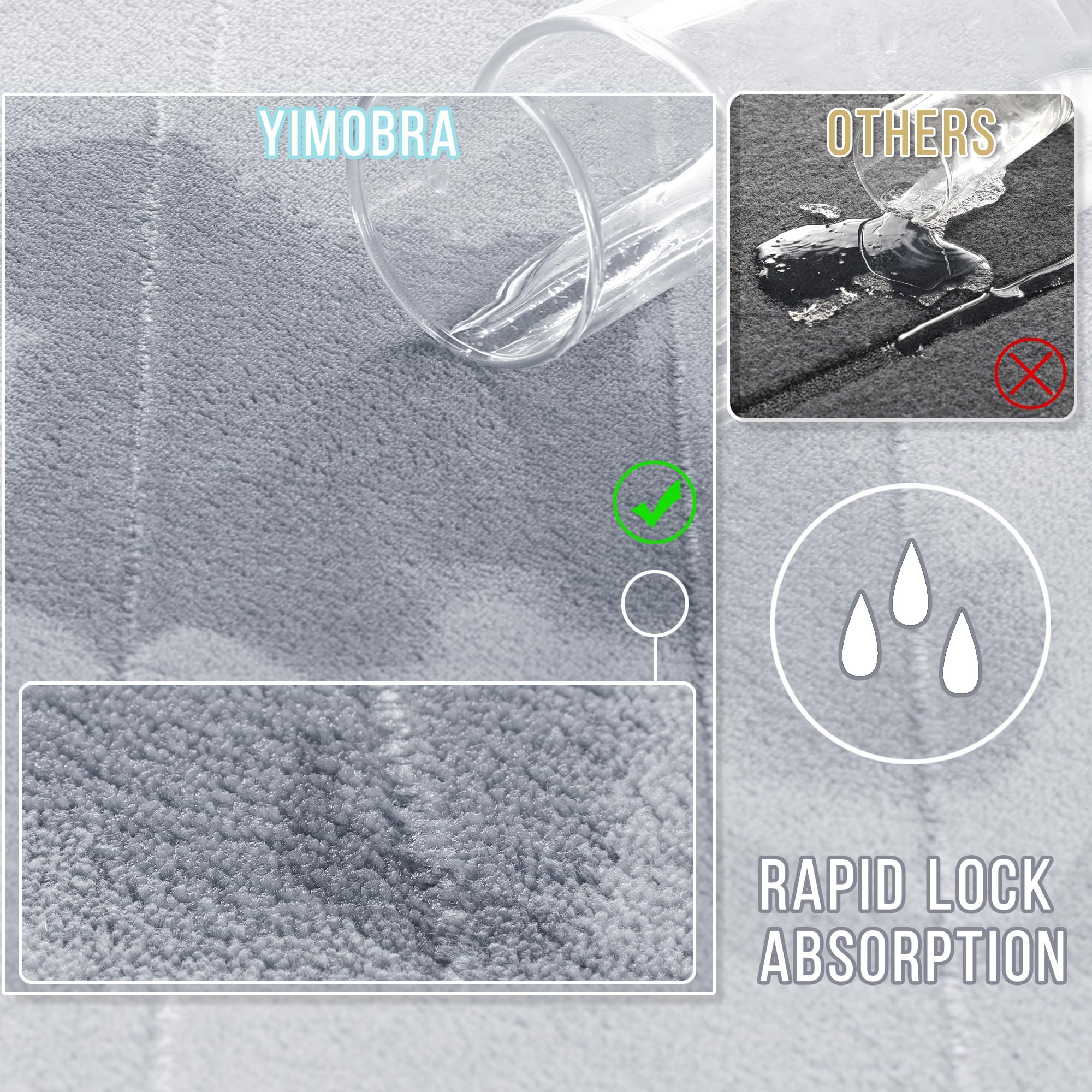 Yimobra Memory Foam Bath Mat Large Size  Soft and Comfortable  Super Water Absorption  Non-Slip  Thick  Machine Wash  Easier to Dry for Bathroom Floor Rug (36.2 x 24 Inch  Silver)