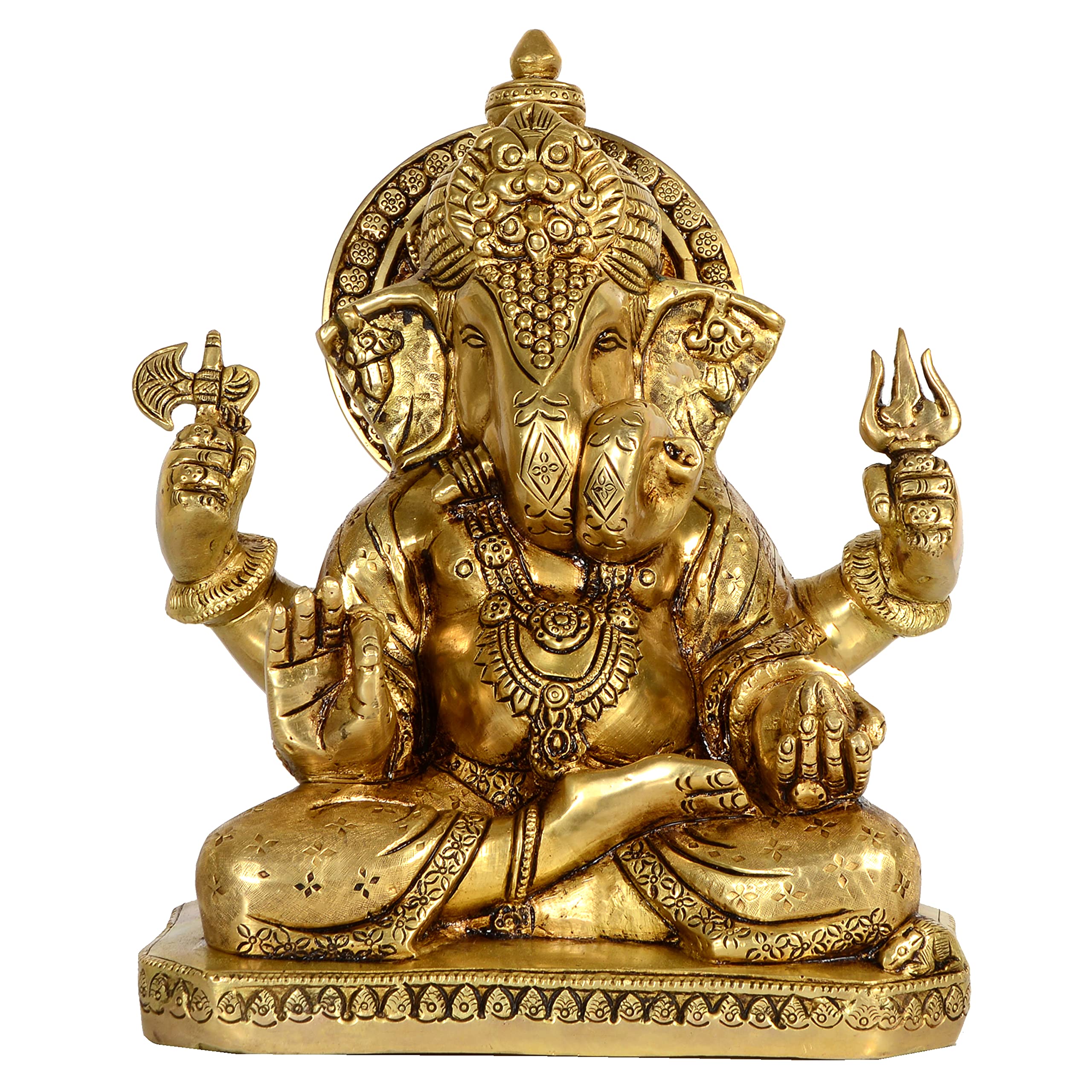 Kalarambh Brass Ganesha/Ganesh/Ganpati Idol Murti Statue For Home Pooja Puja Mandir Decor Collectible Handicraft Art, Yellow, 8 