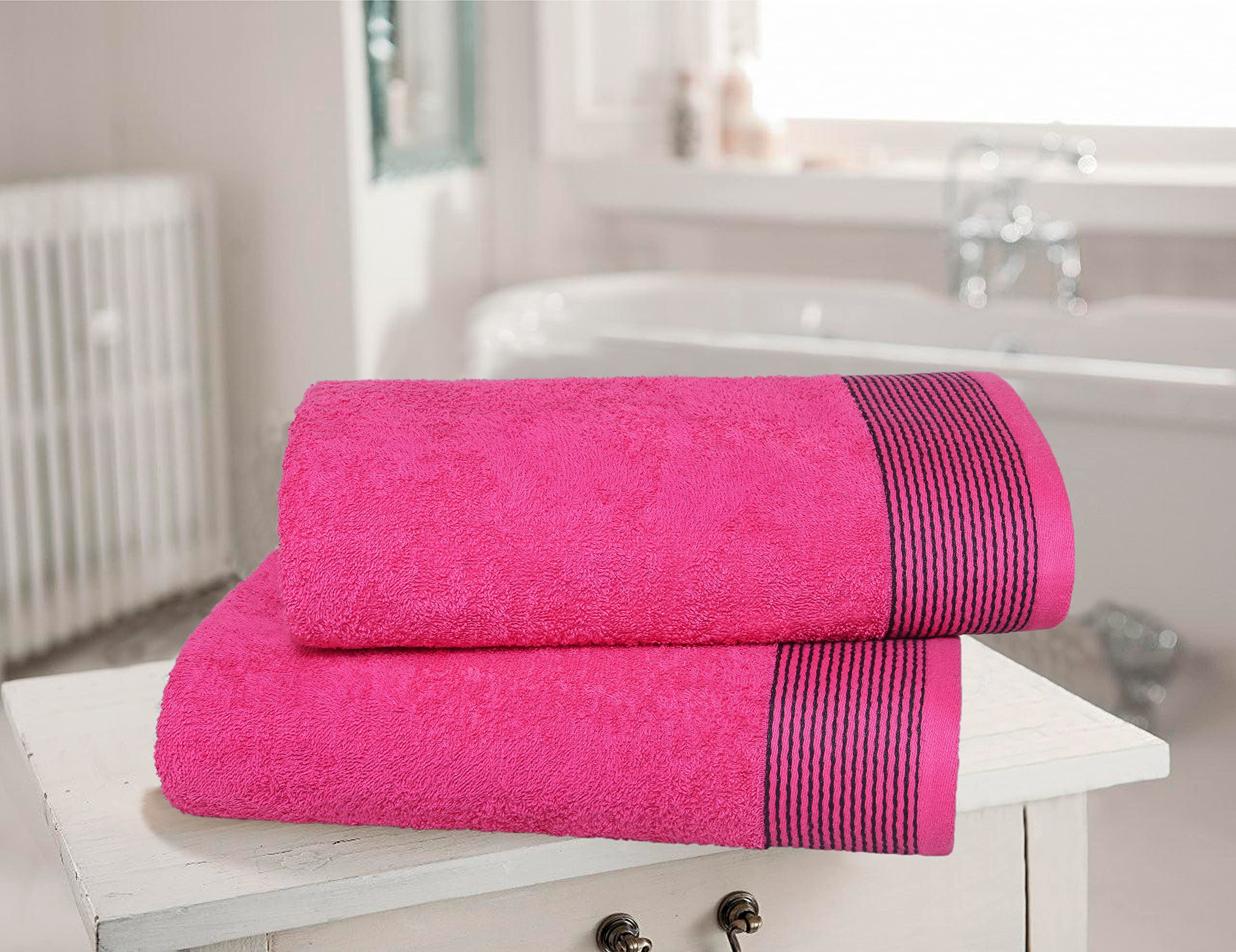 Belizzi Home Ultra Soft 2 Pack Oversized Bath Towel Set, 28X55 Inches, 100% Cotton, Large, Hot Pink