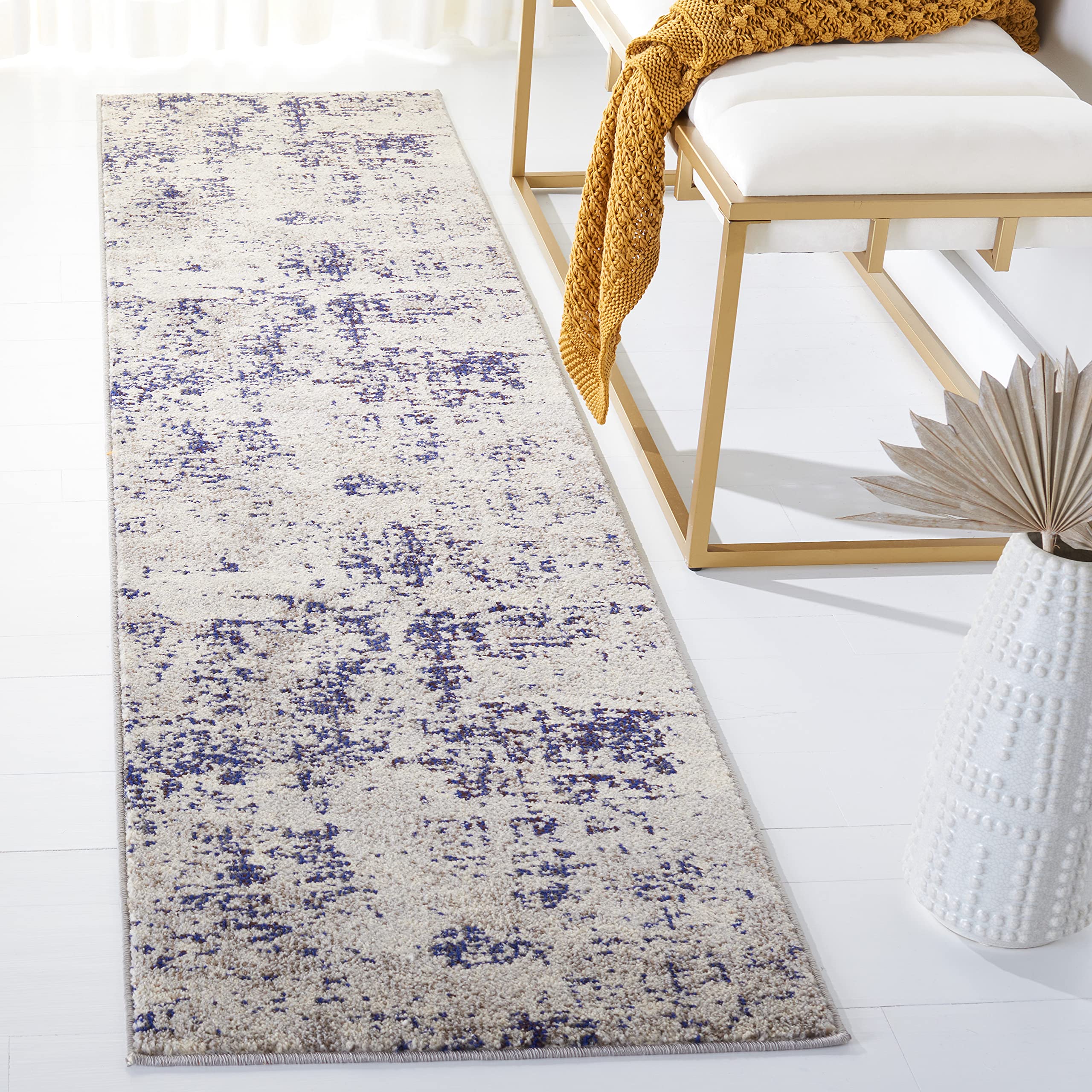 SAFAVIEH Madison Collection 2 x 8 BeigePurple MAD471B Modern Abstract Non-Shedding Living Room Bedroom Runner Rug