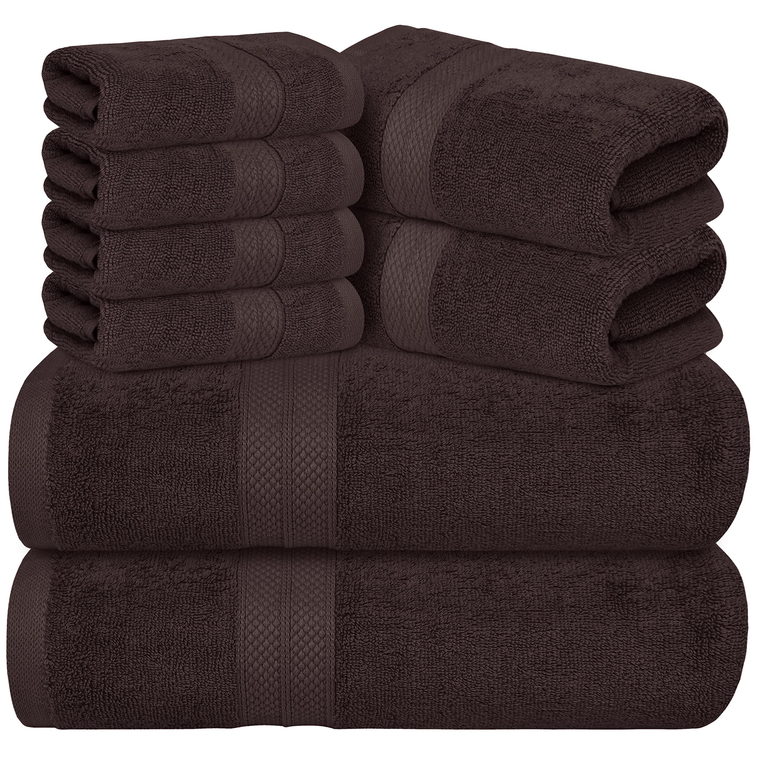 Avalon Towels Luxury 8 Piece Towels Set, 2 Bath Towels, 2 Hand Towels And 4 Washcloths Ring Spun Cotton 600 Gsm, Highly Soft And
