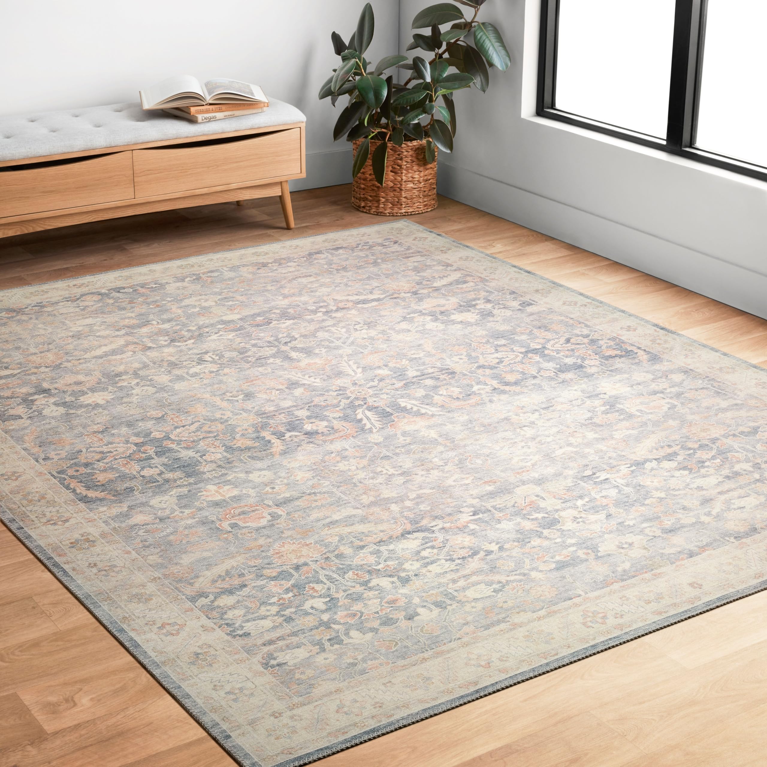 Loloi II Hathaway Collection HTH-02 Denim / Multi 2-3 x 3-9, .25 Thick, Accent Rug, Soft, Durable, Printed, Modern, Low Pile, 