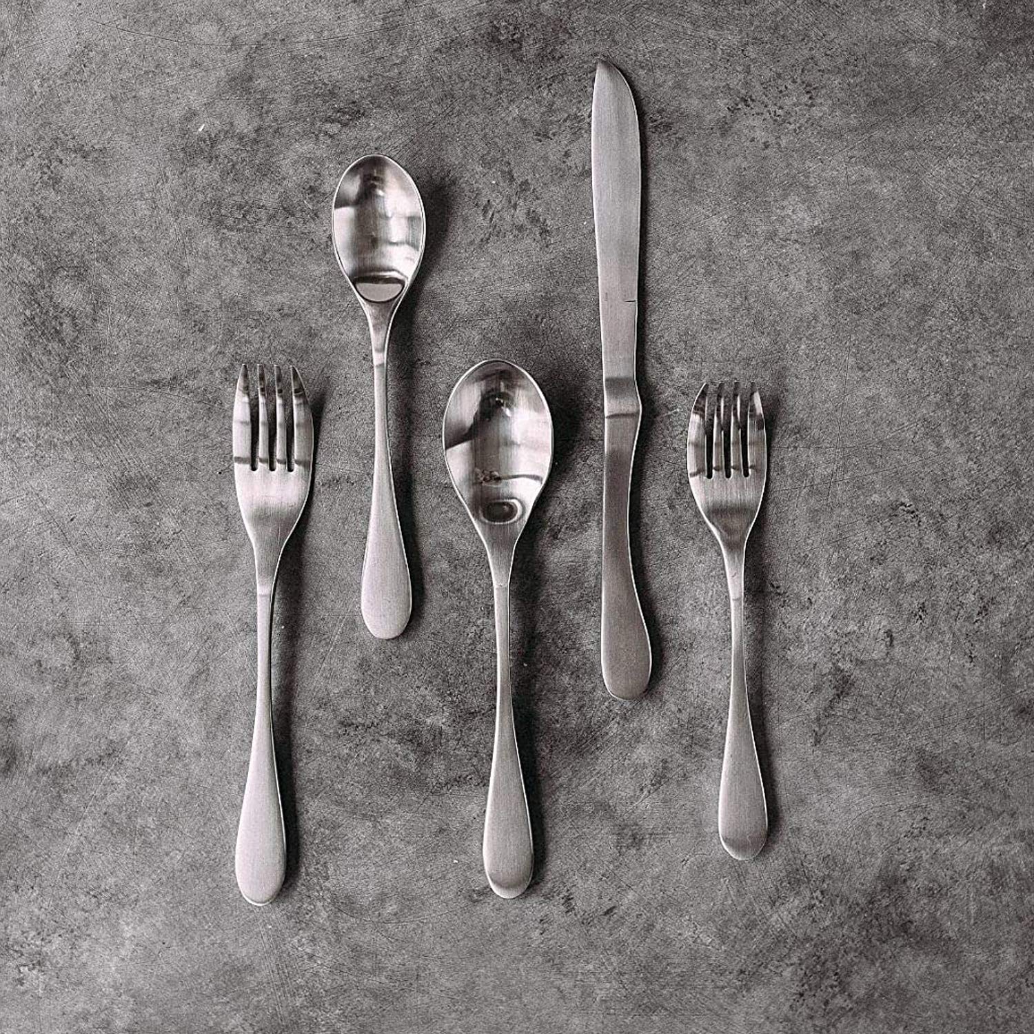 Knork Original Silverware Stainless Steel Metal Utensils Flatware Cutlery Place, 5 Piece Set, Matte Silver