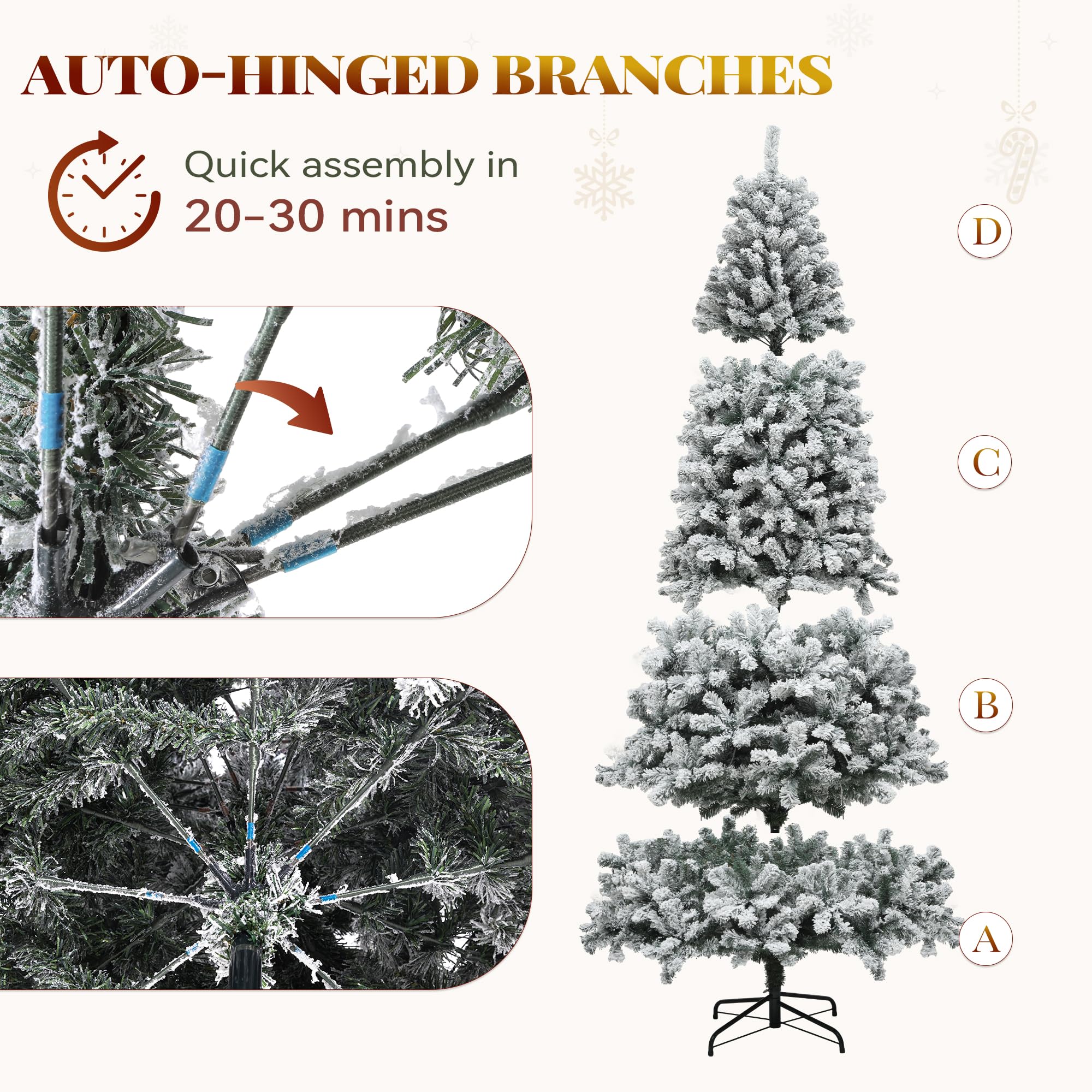 YITAHOME Prelit Snow Flocked Artificial Full Christmas Tree 9ft with Remote Control, Christmas Pine Tree with 11 Light-Modes, 20