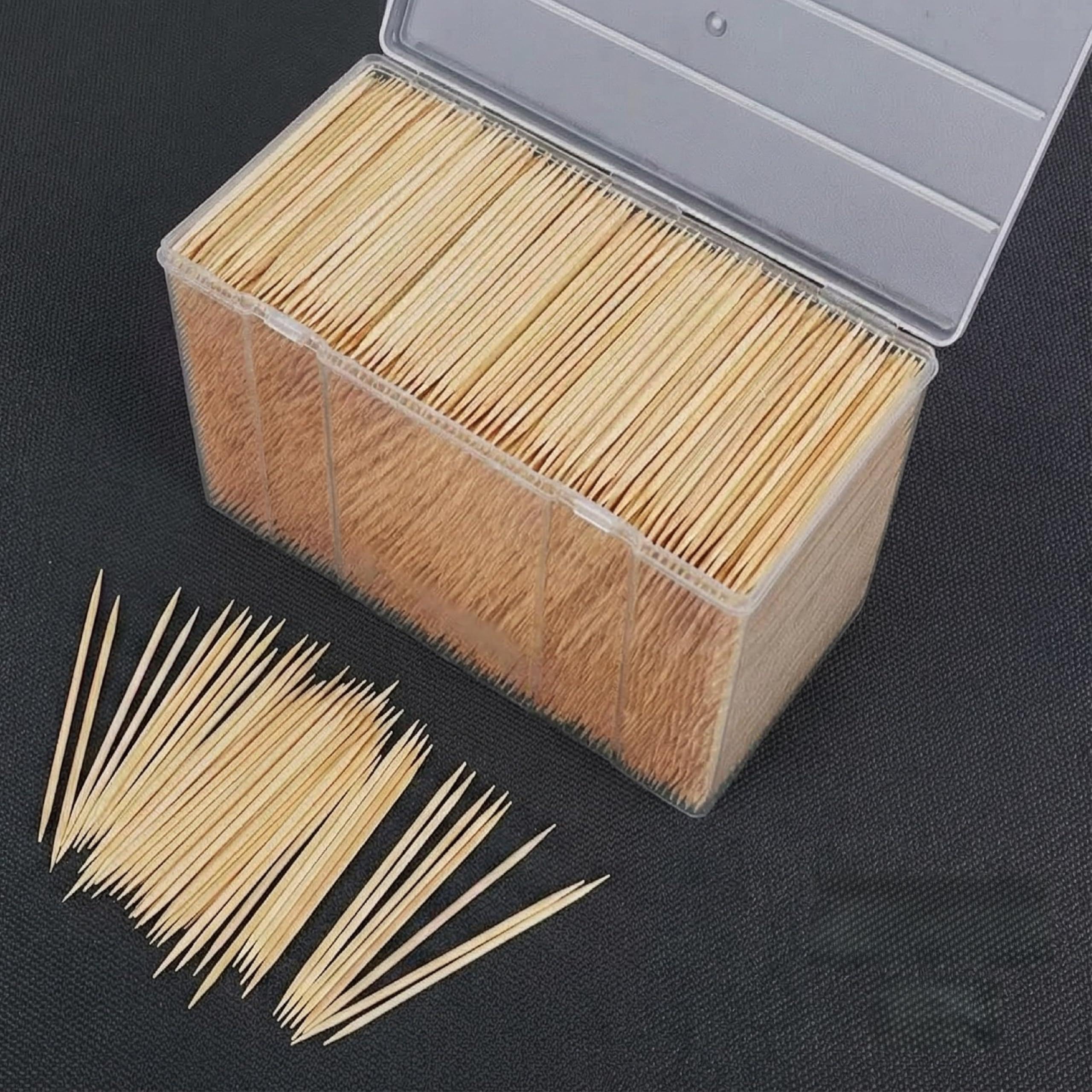 Wooden Toothpicks, 2000 Sticks, Double Headed Bamboo Toothpicks For Kitchen, Dining, Snacks, Baking Party, With Plastic Storage 