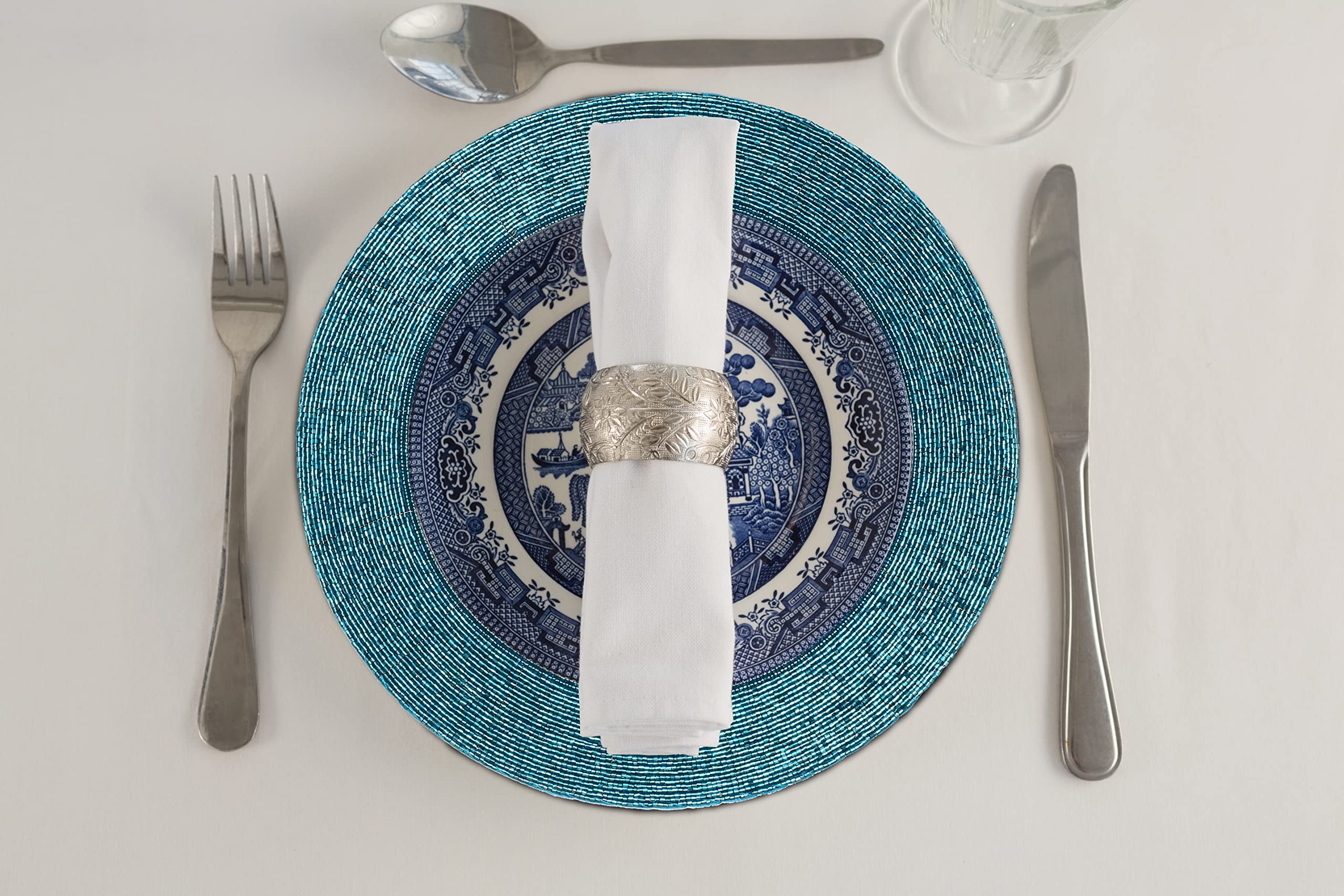 Lightnpro Christmas Table Mat, Round Christmas Placemat, Beaded Placemat Charger Plate For Thanksgiving Holiday New Year Family
