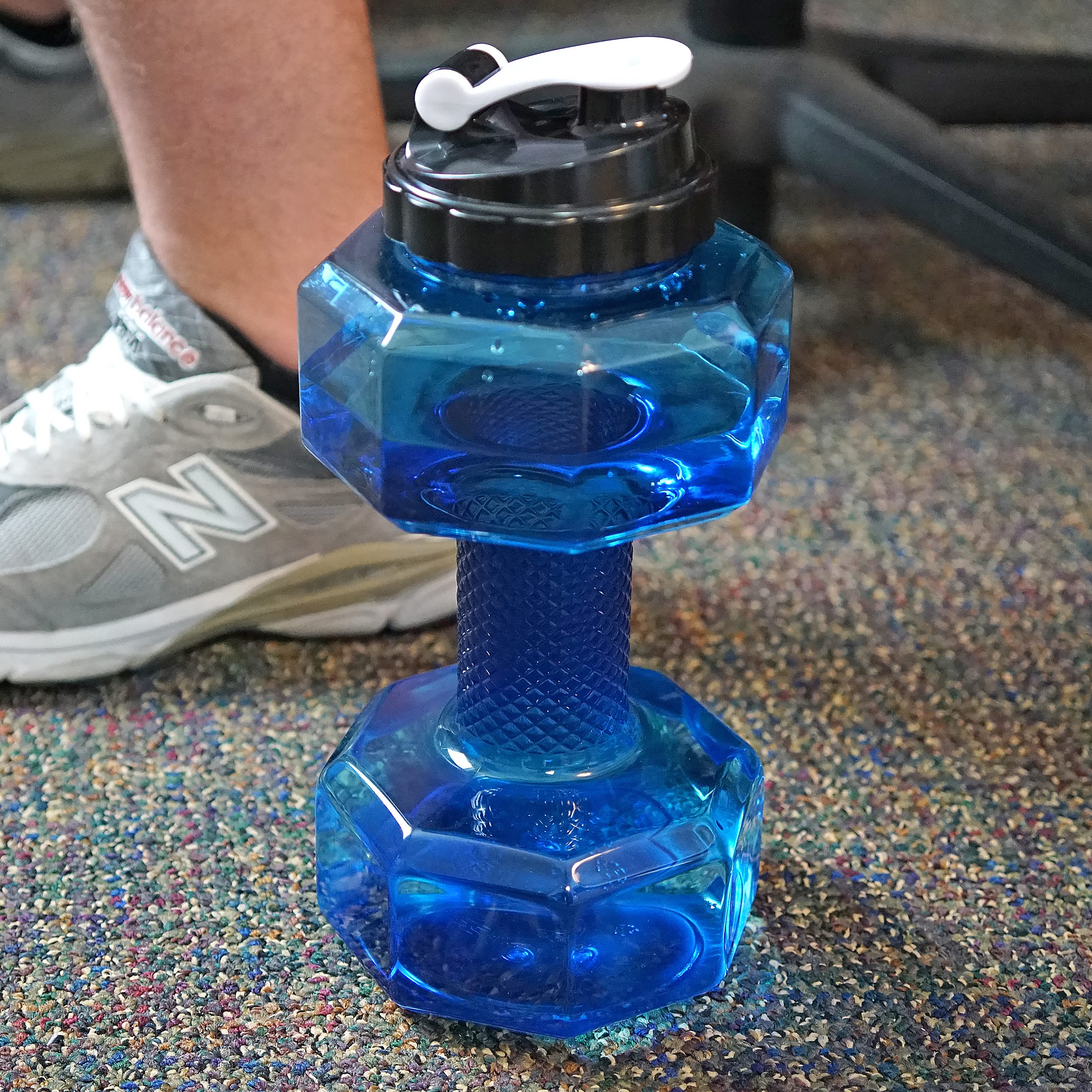 Southern Homewares 2.2L Dumbbell Shape Water Bottle Exercise Gym Fitness Sports Workout Portable See Through, Blue, 5.65'' X 5.6
