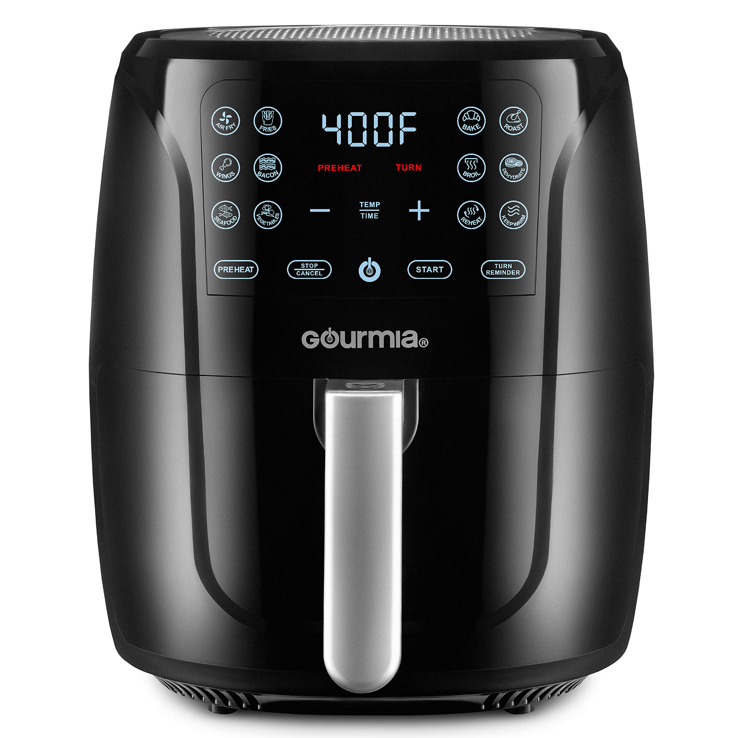 Gourmia Air Fryer Oven Digital Display 6 Quart Large Airfryer Cooker 12 1-Touch Cooking Presets, Xl Air Fryer Basket 1500W Power