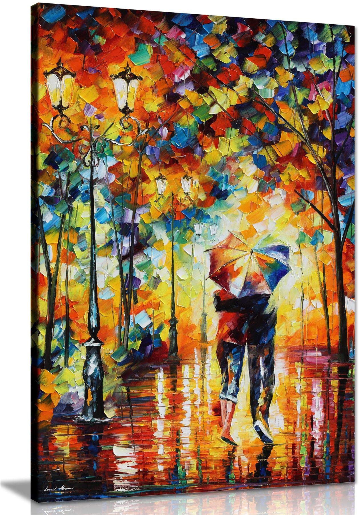 Couple Under One Umbrella By Leonid Afremov Canvas Wall Art Picture Print For Home Decor (18X12)