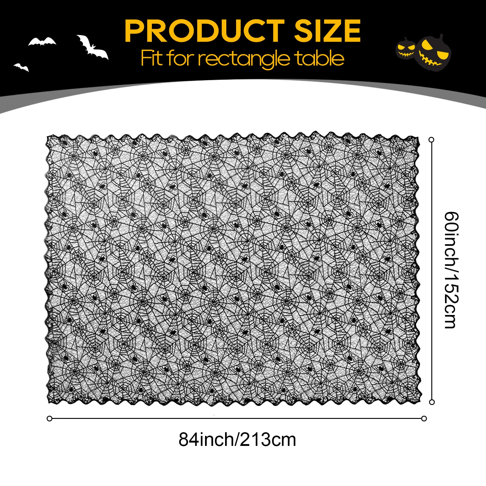 Ezakka Halloween Table Cloth, Spider Webs Tablecloths Black Tablecloth Lace Fabric Table Cloths Spooky Table Cover For Rectangle