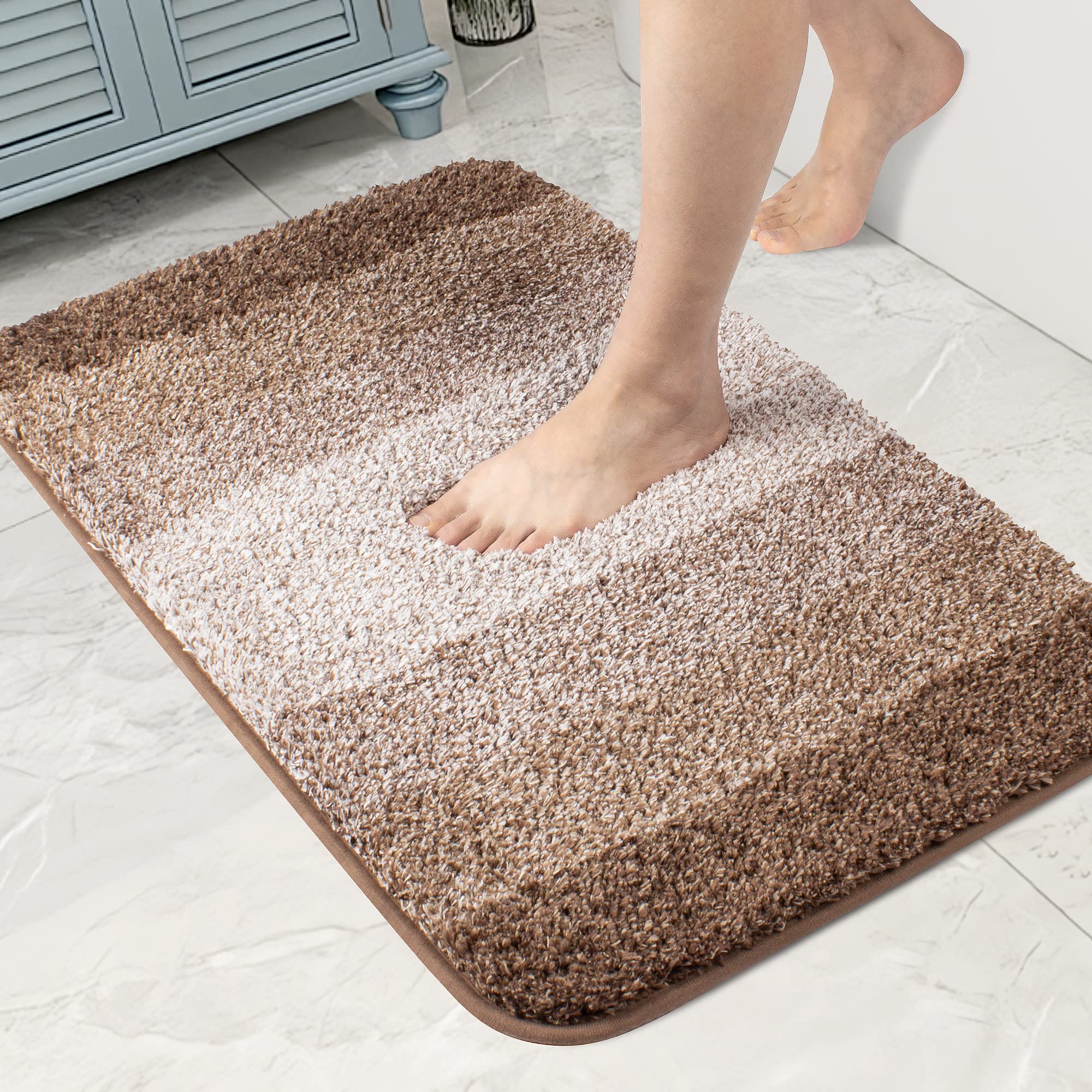 Walensee Bathroom Rug Non Slip Bath Mat For Bathroom (16 X 24, Ombre Brown) Water Absorbent Soft Microfiber Shaggy Bathroom Mat